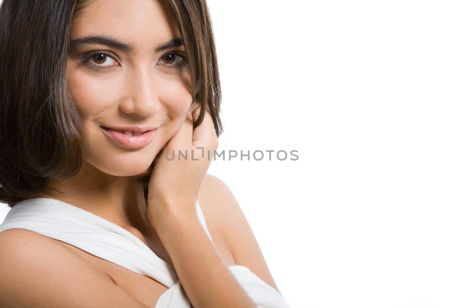 Portrait of lovely young woman isolated on a white background