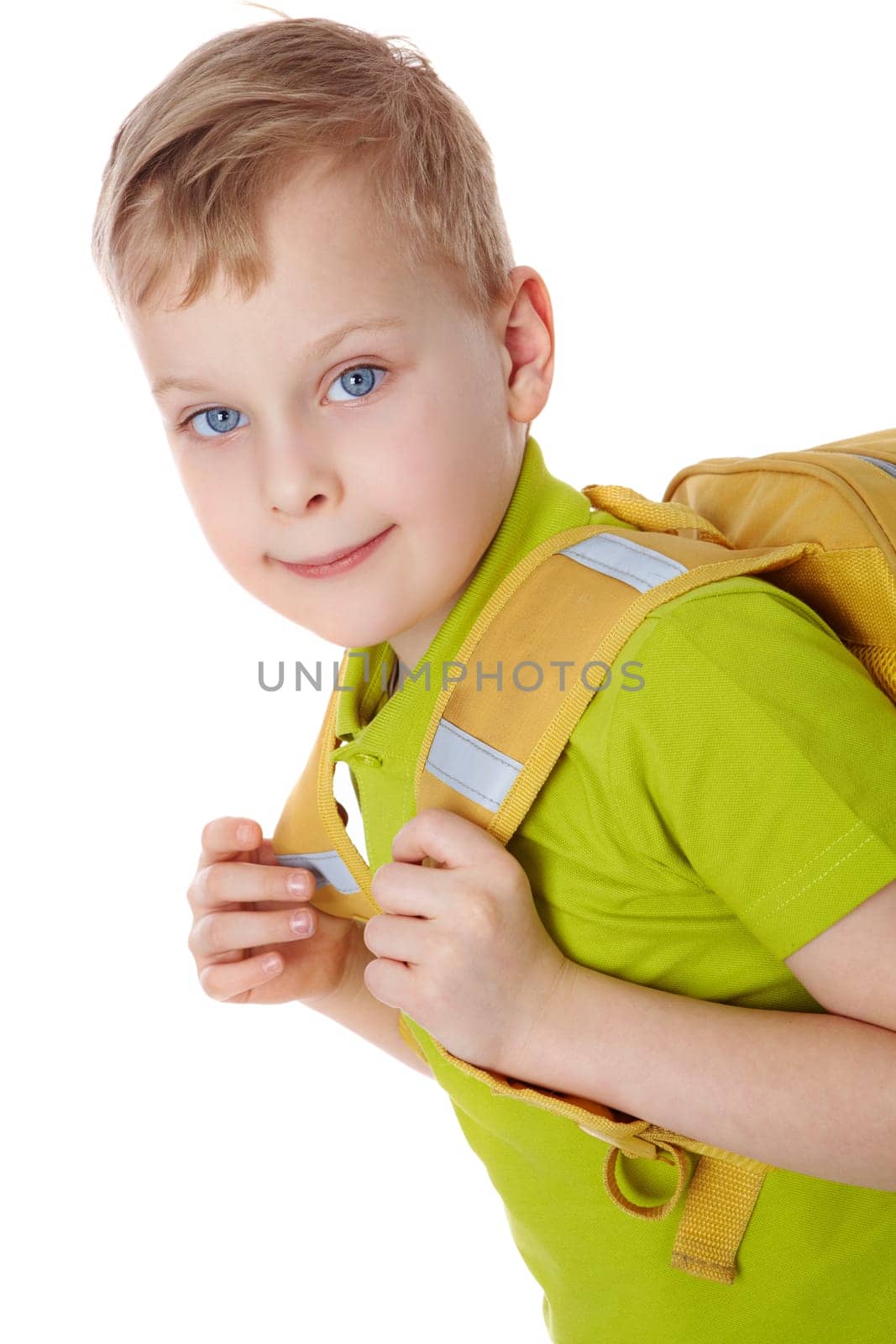 Portrait of a boy with satchel