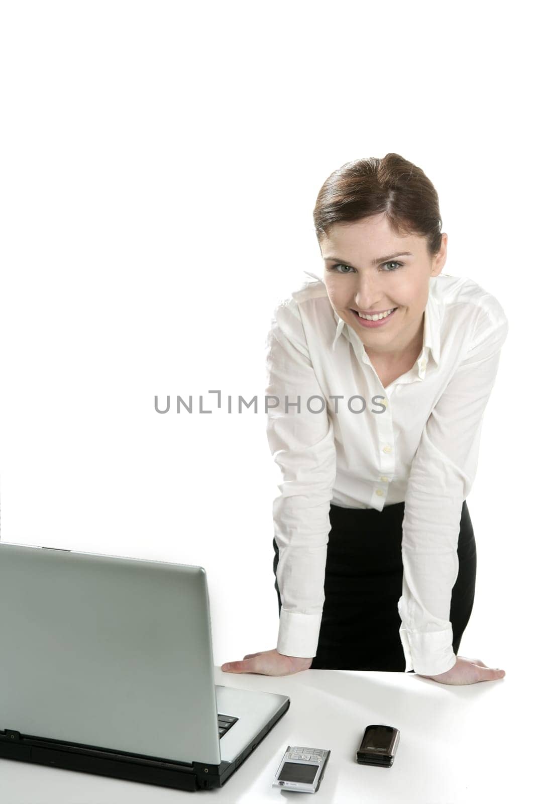 Businesswoman portrait isolated on white studio background
