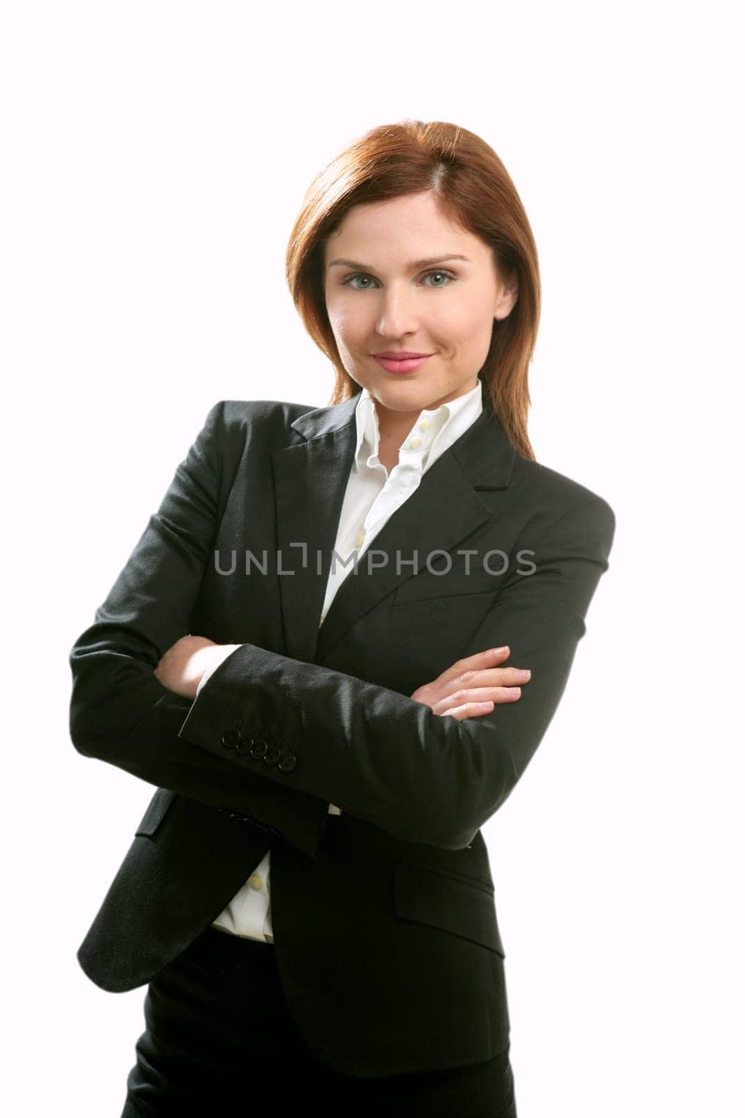 Businesswoman portrait isolated on white studio background