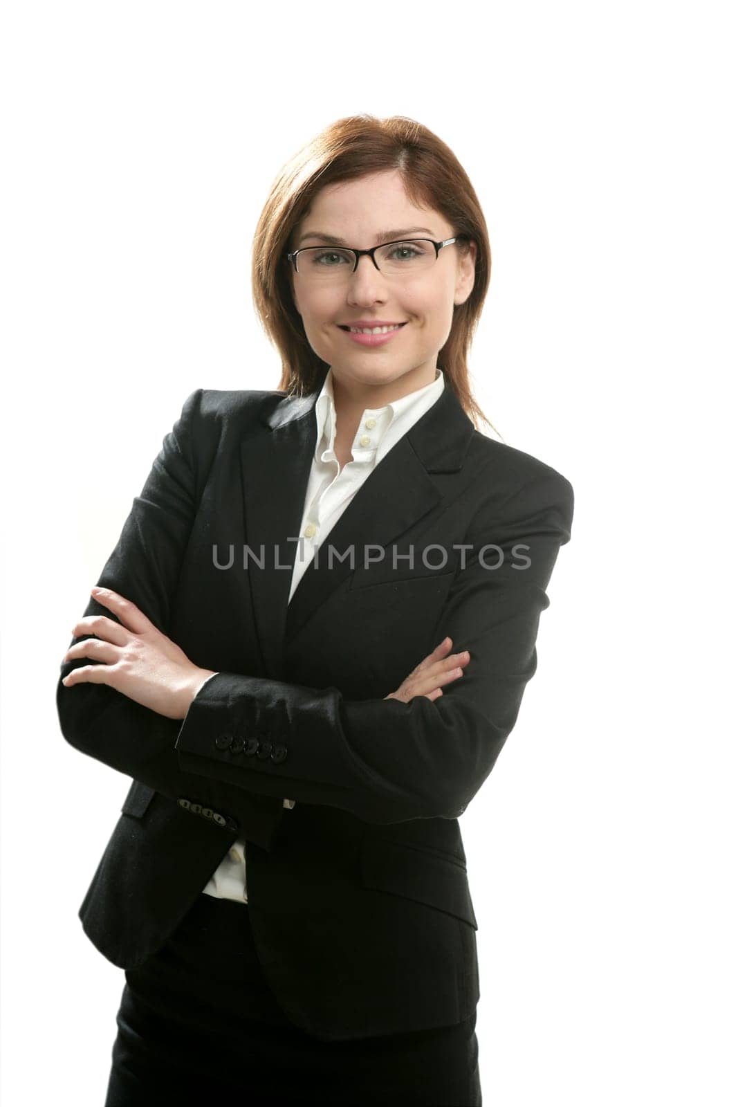 Businesswoman portrait isolated on white studio background