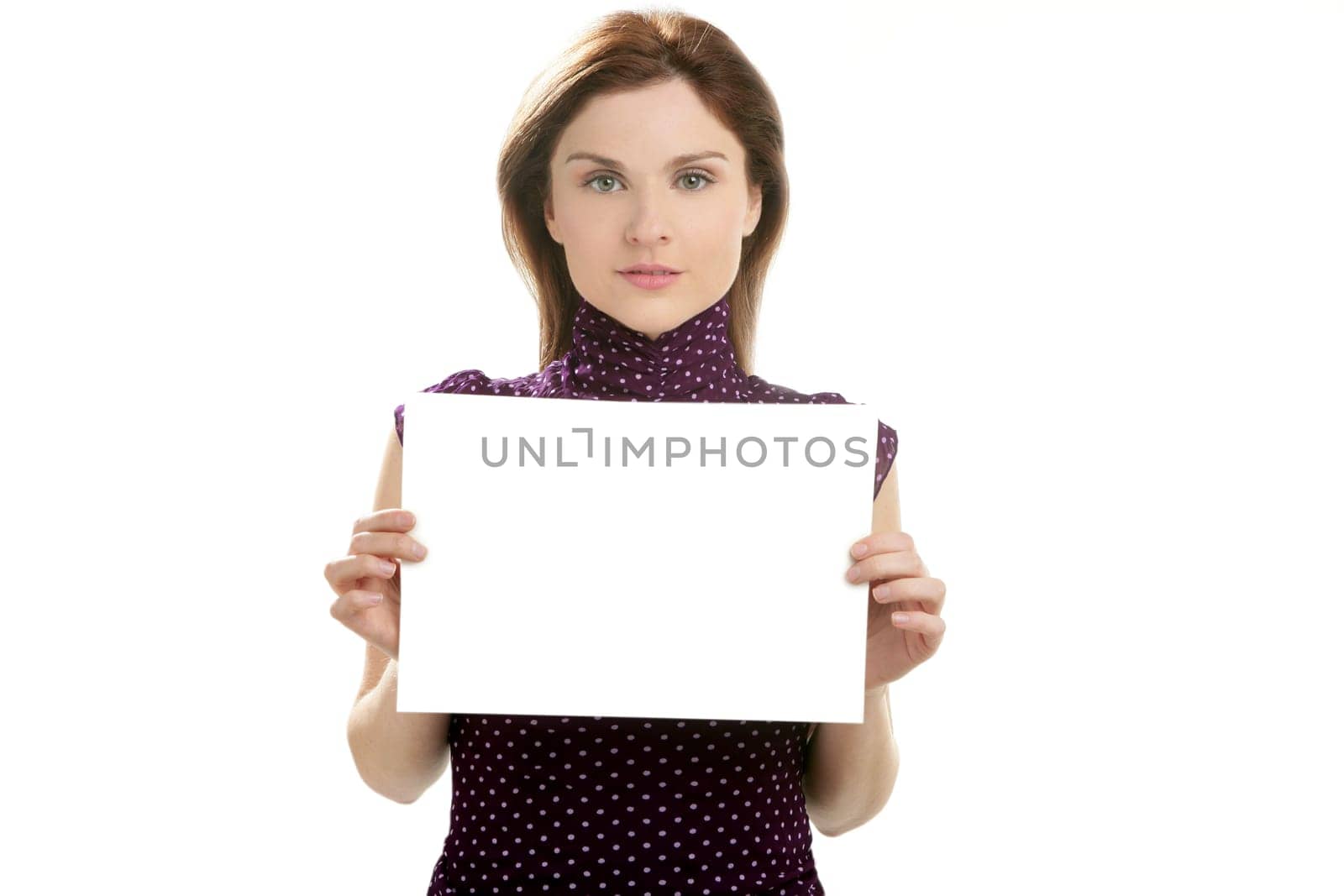 Businesswoman with white copy space in her hands