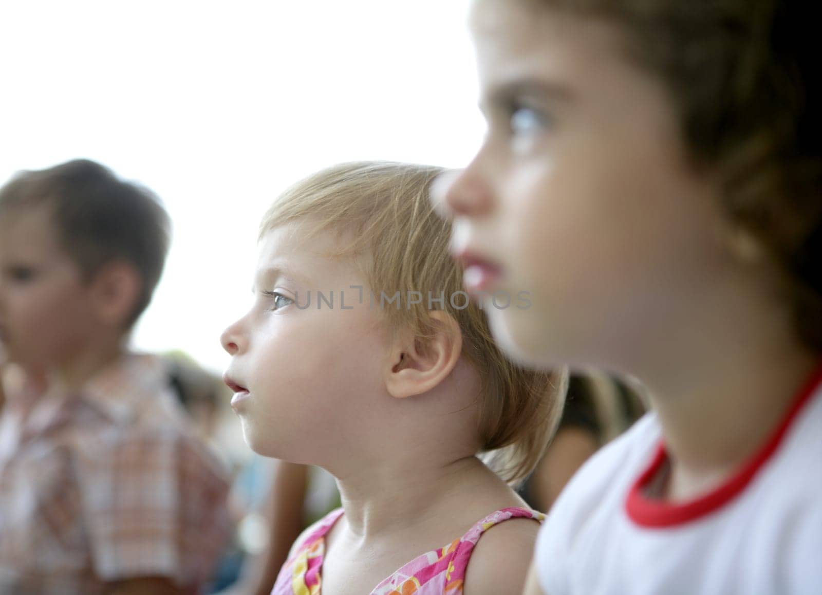Spectator children observing spectacle. Looking at the show