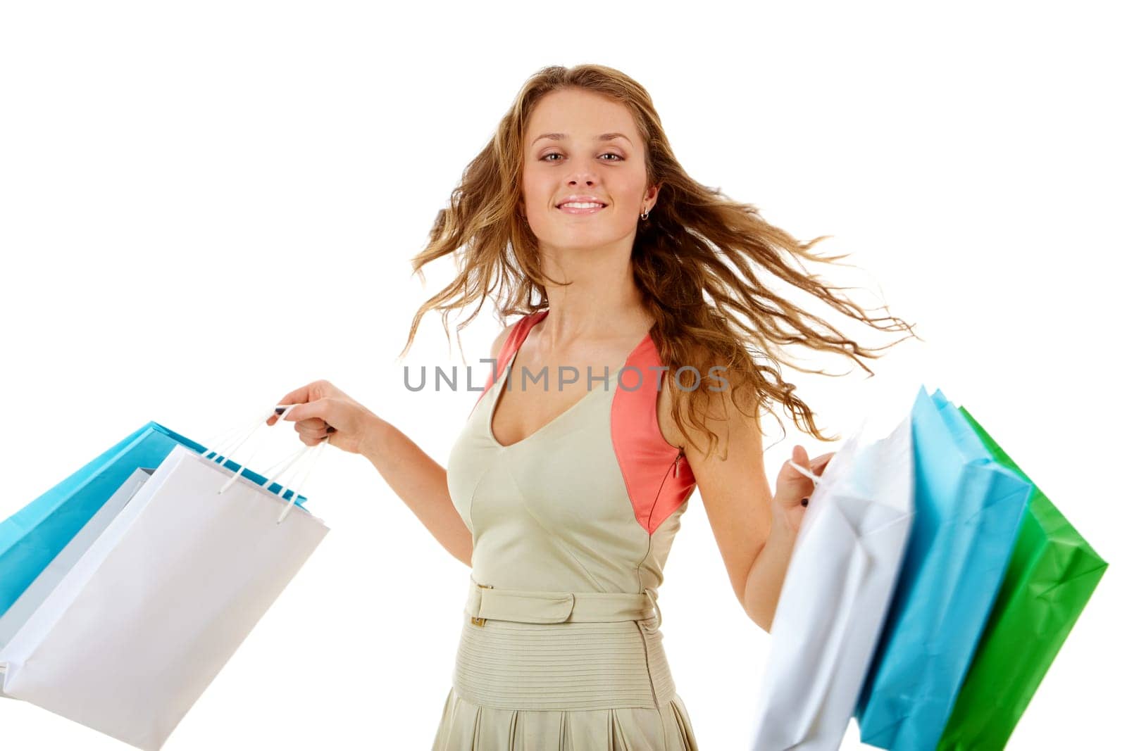 Portrait of a beautiful girl with paper bags
