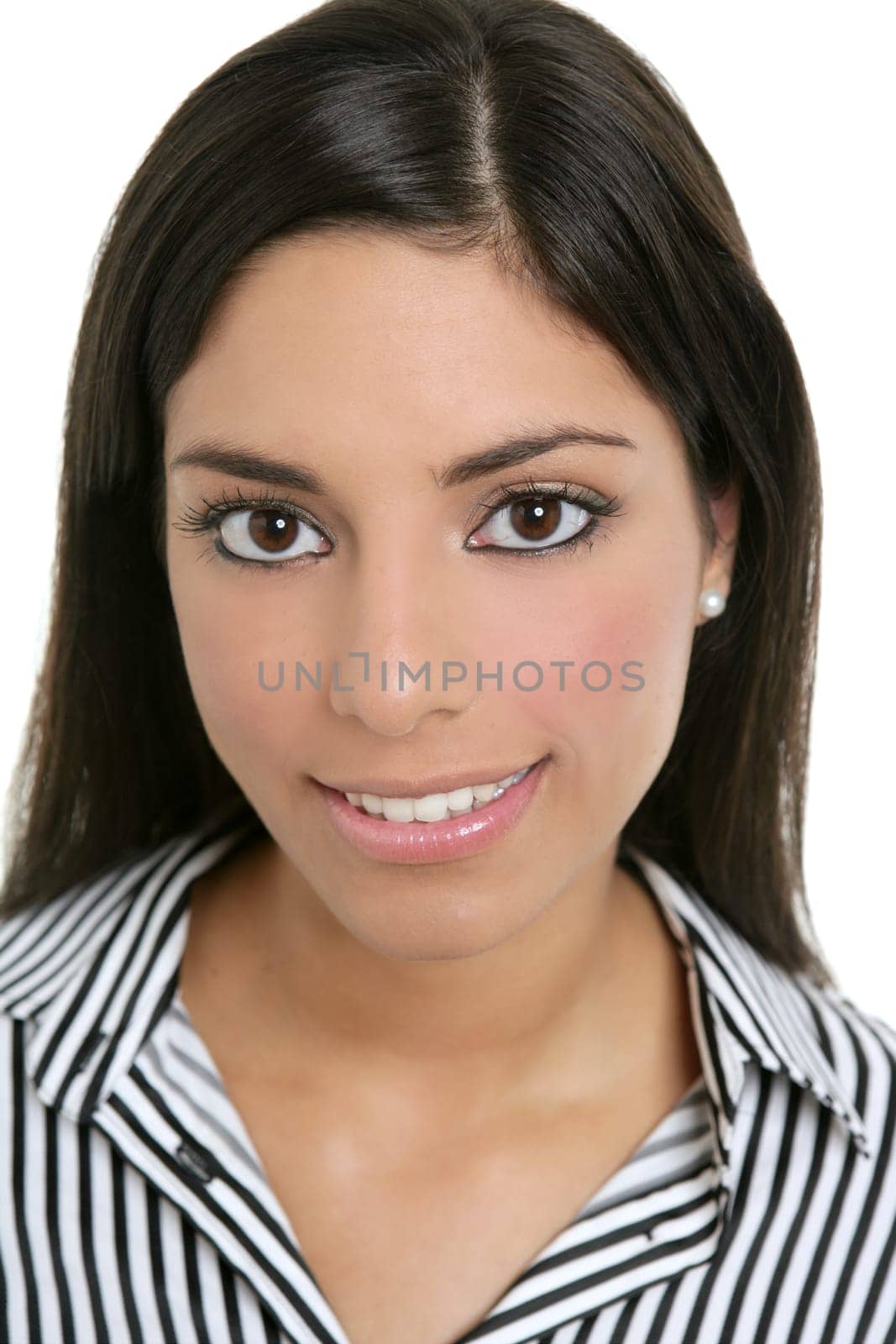 Adorable young woman student businesswoman smile isolated on white
