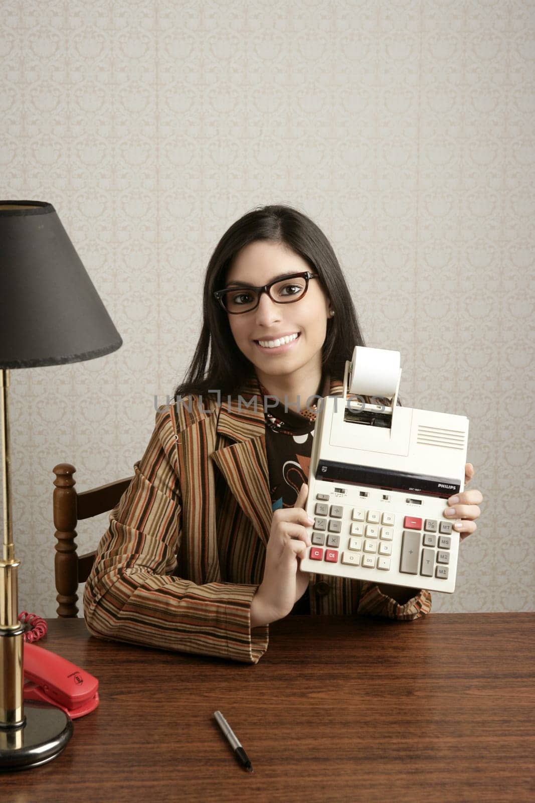 accountant secretary retro woman vintage office wooden table wallpaper