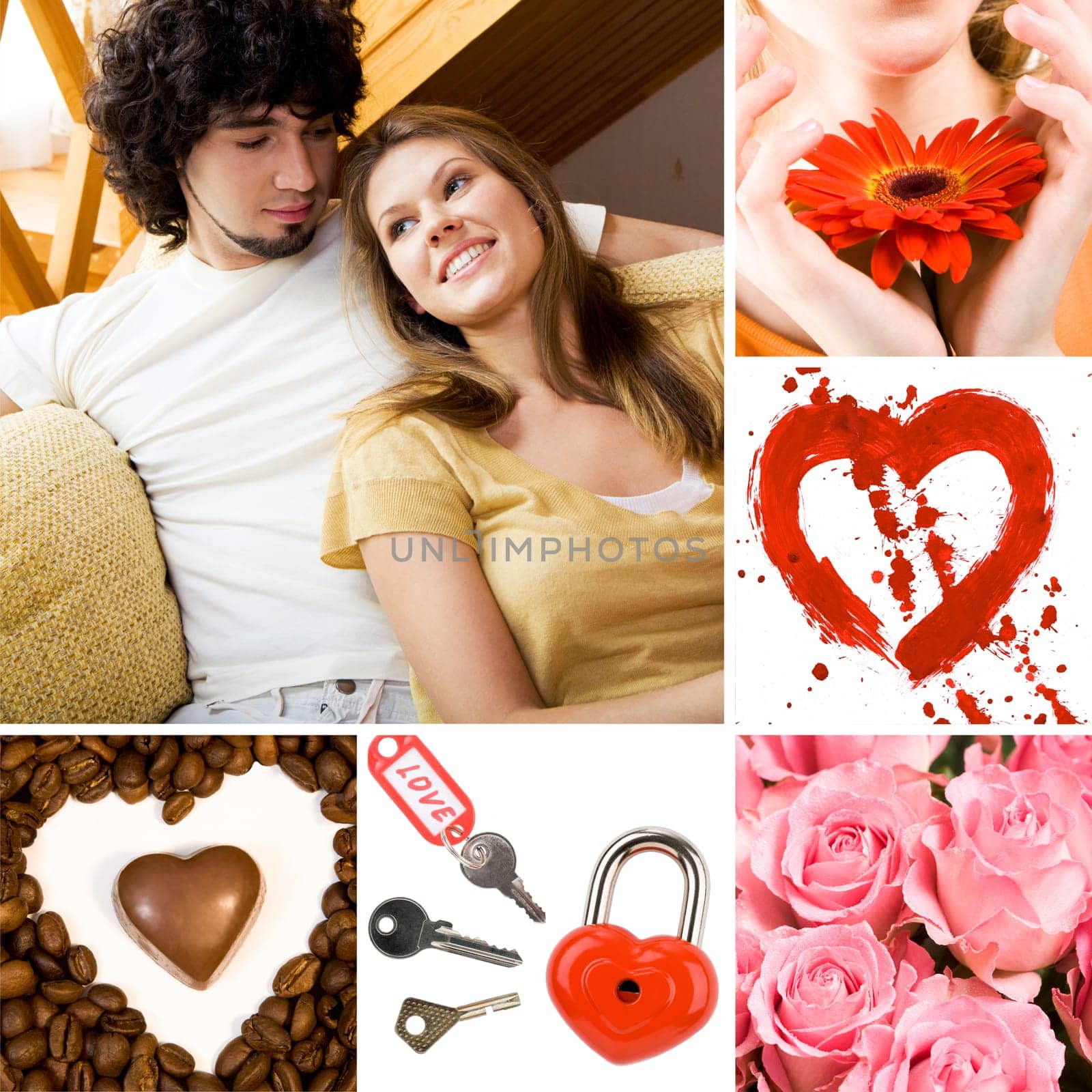 Collage of valentine day symbols and amorous people