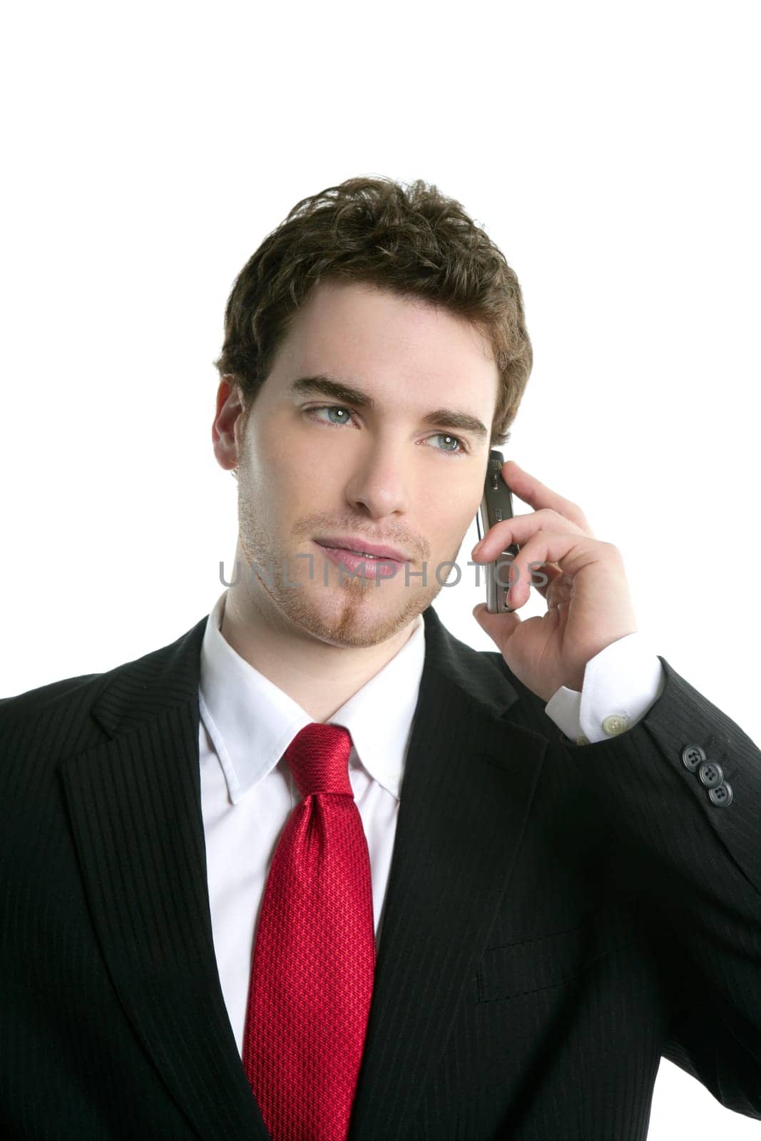 young handsome businessman suit tie talking mobile phone