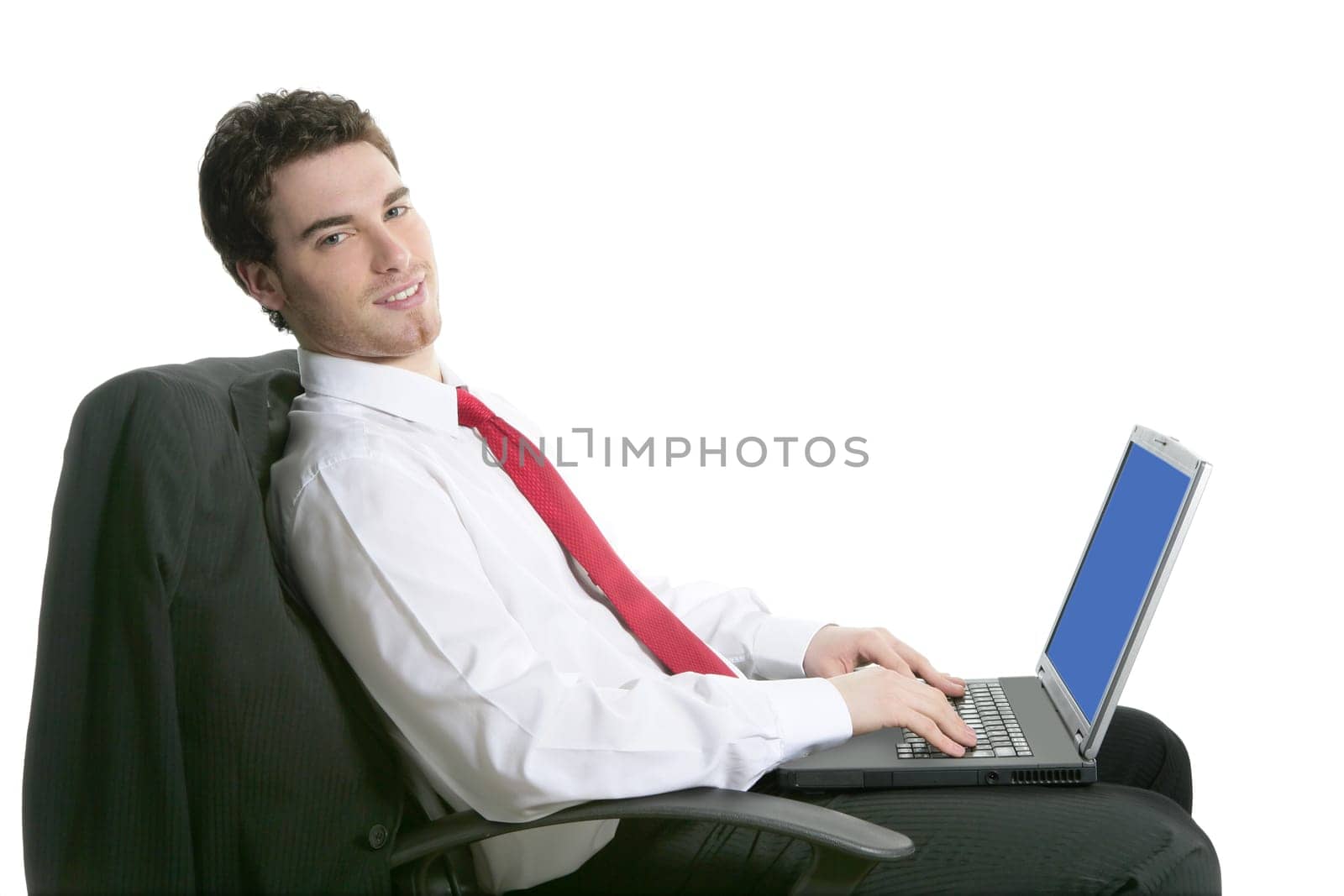 businessman handsome sit on chair working laptop computer