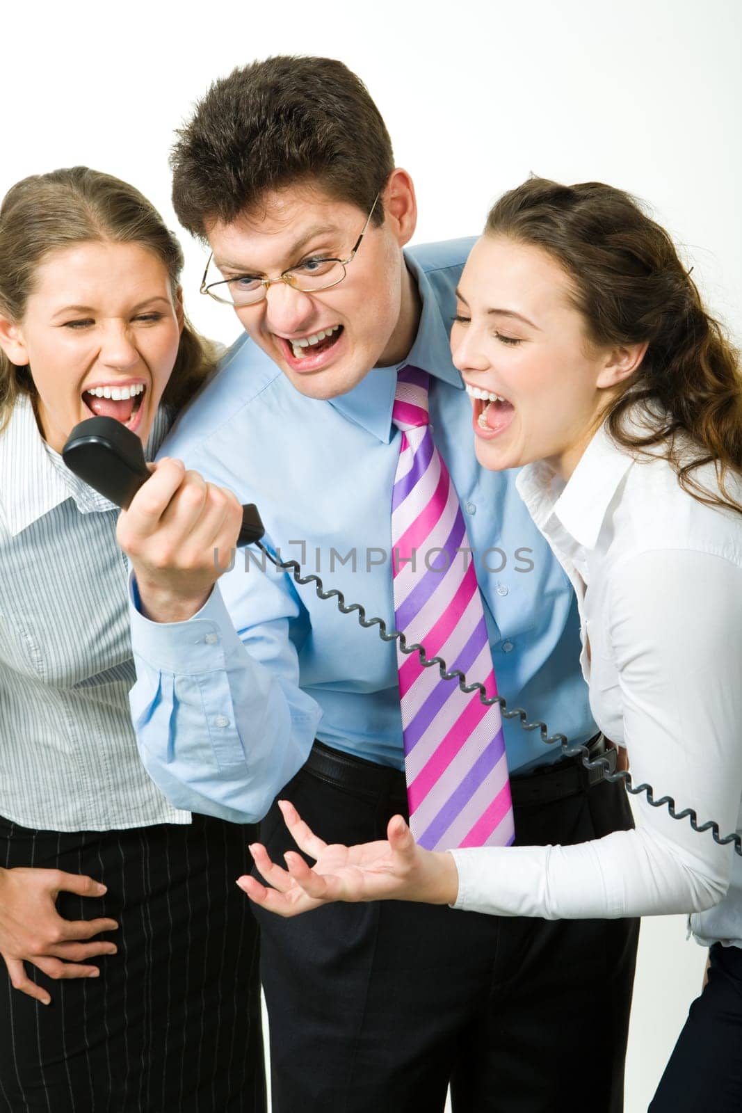 Portrait of business people shouting on the telephone