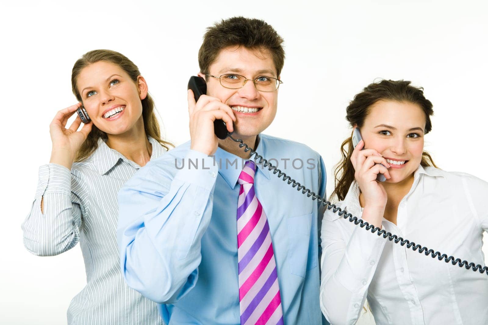 Portrait of three consultants speaking on the telephones