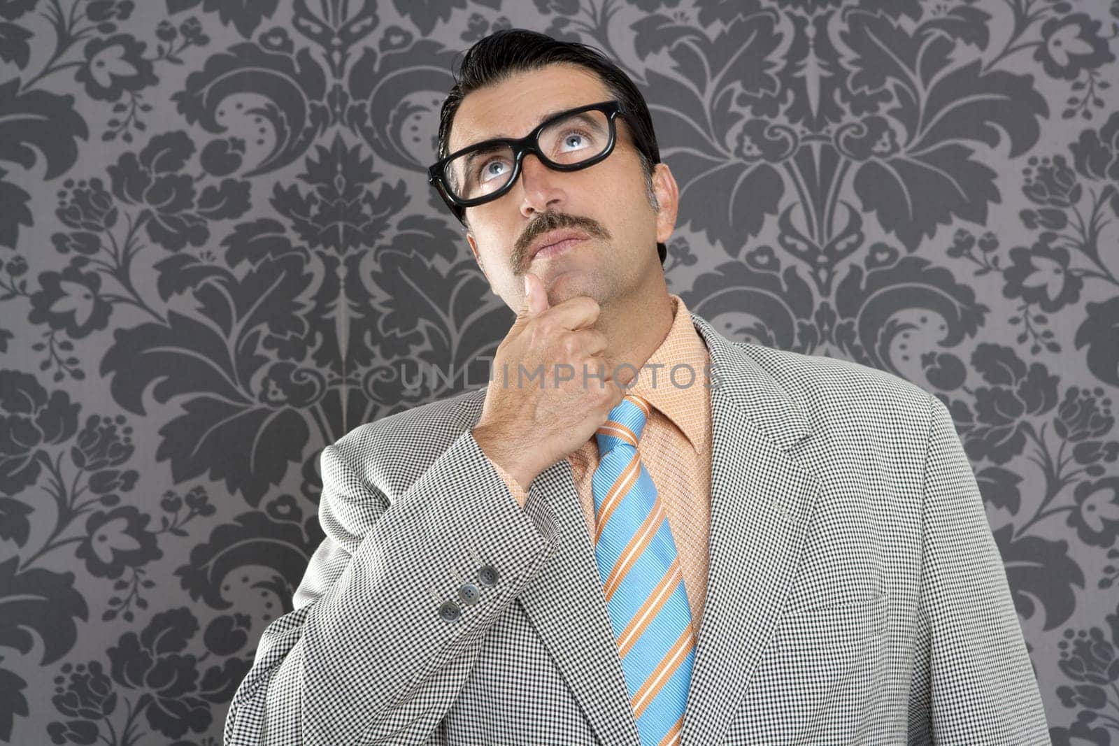 nerd businessman pensive gesture silly funny retro wallpapaer background