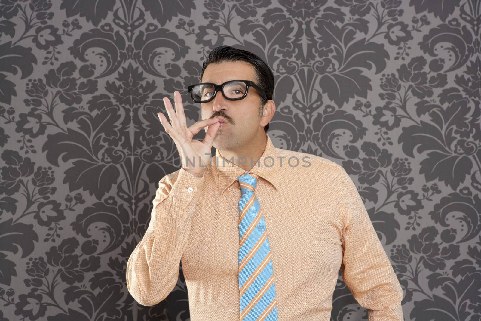 nerd retro man businessman ok positive hand gesture wallpaper background