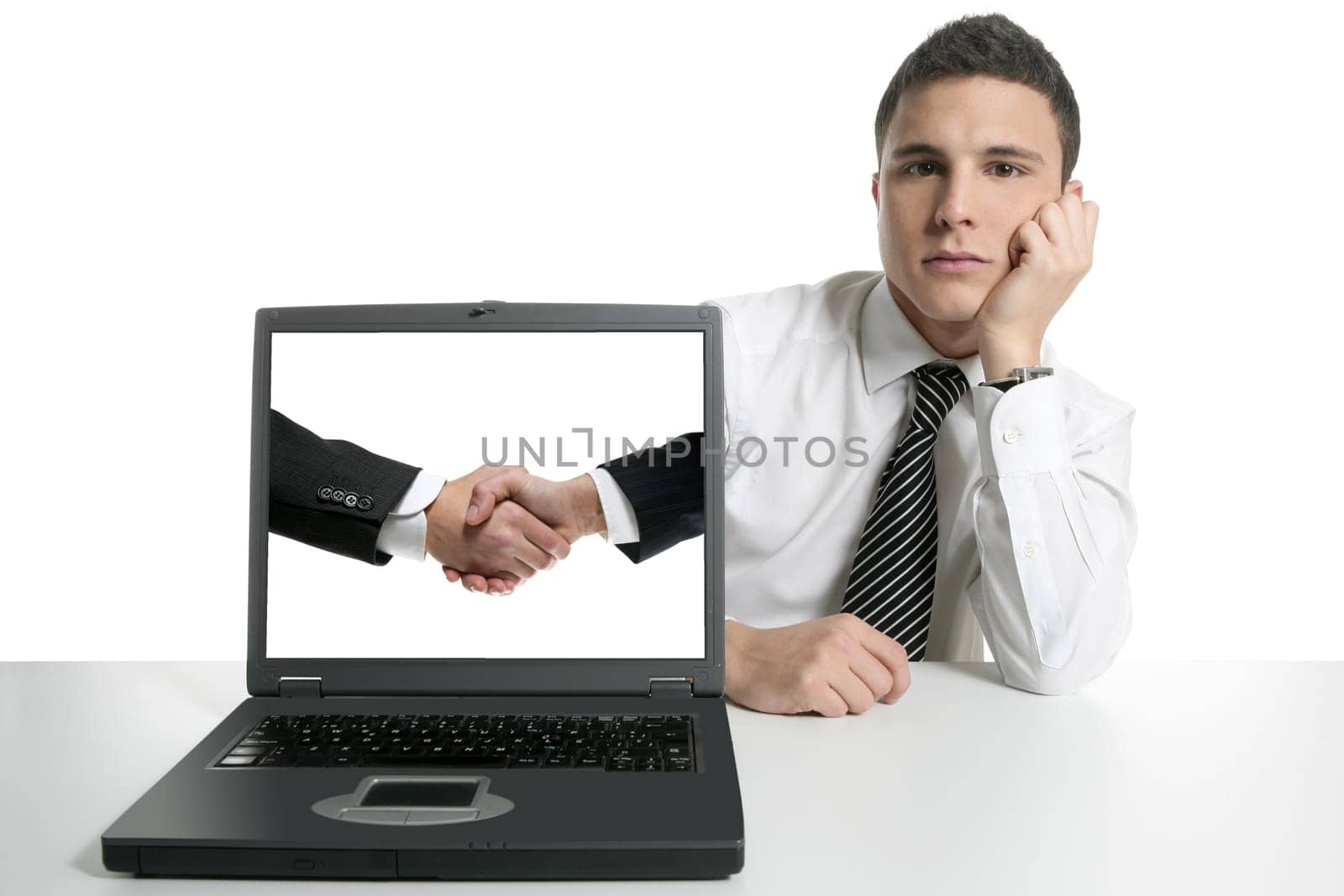 Businessman teamwork partners shaking hands with suit