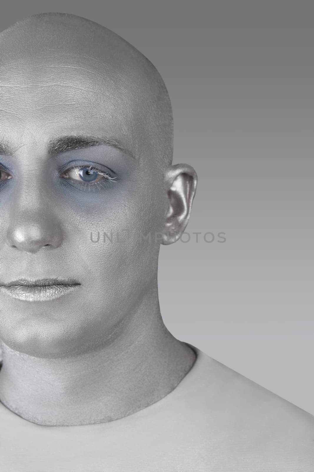 alien man portrait futuristic silver skin extraterrestrial space metaphor