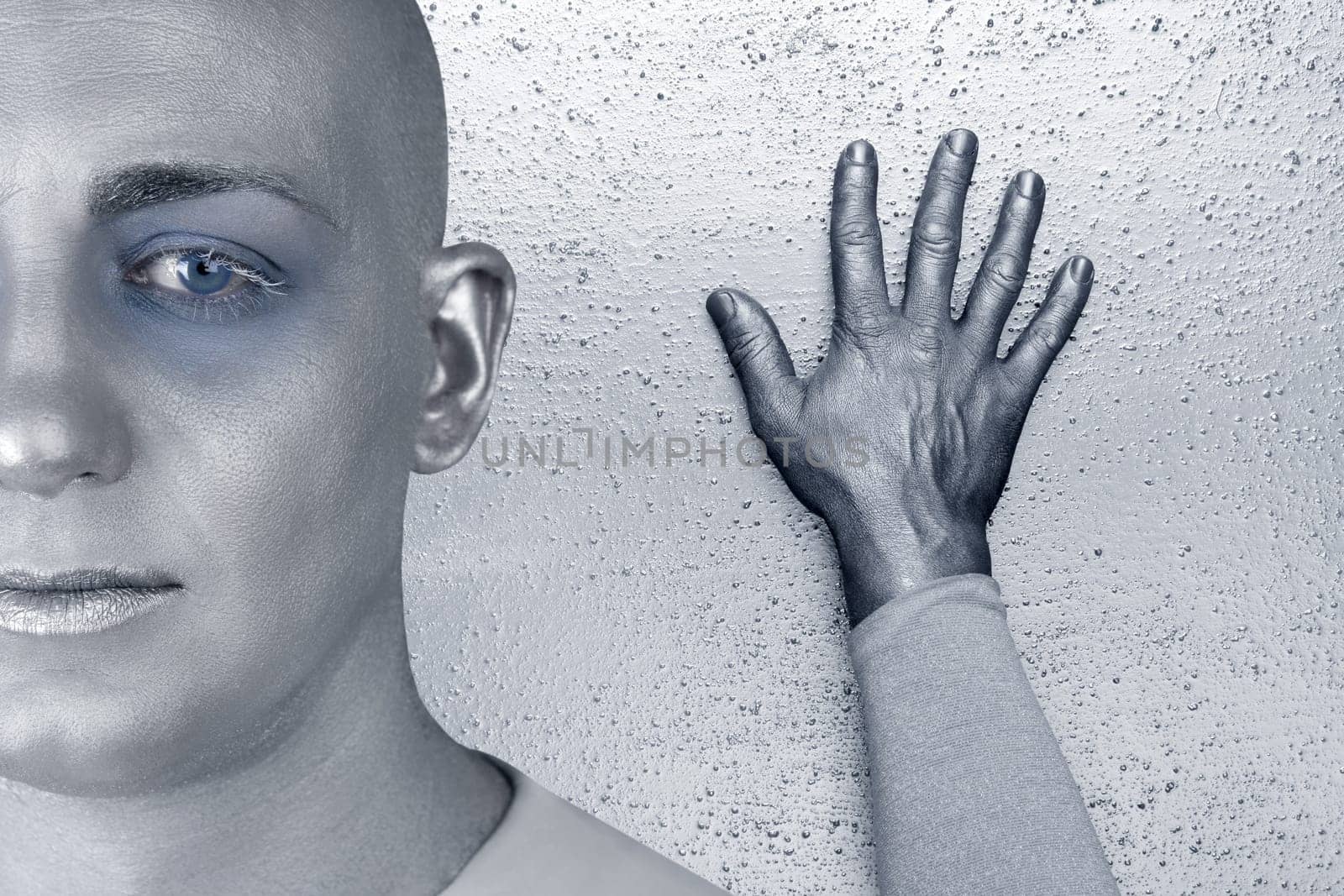 alien man portrait futuristic silver skin extraterrestrial space metaphor