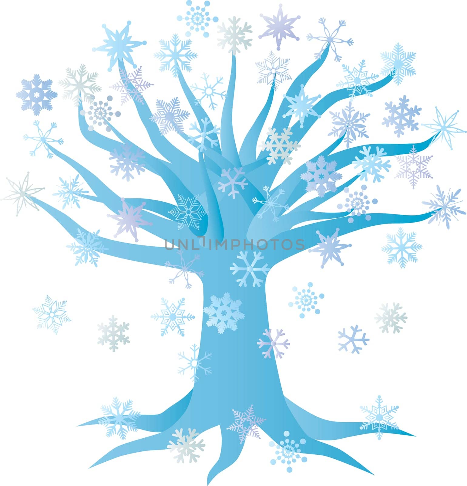 Christmas Winter Tree with Snowflakes Illustration Isolated on White Background