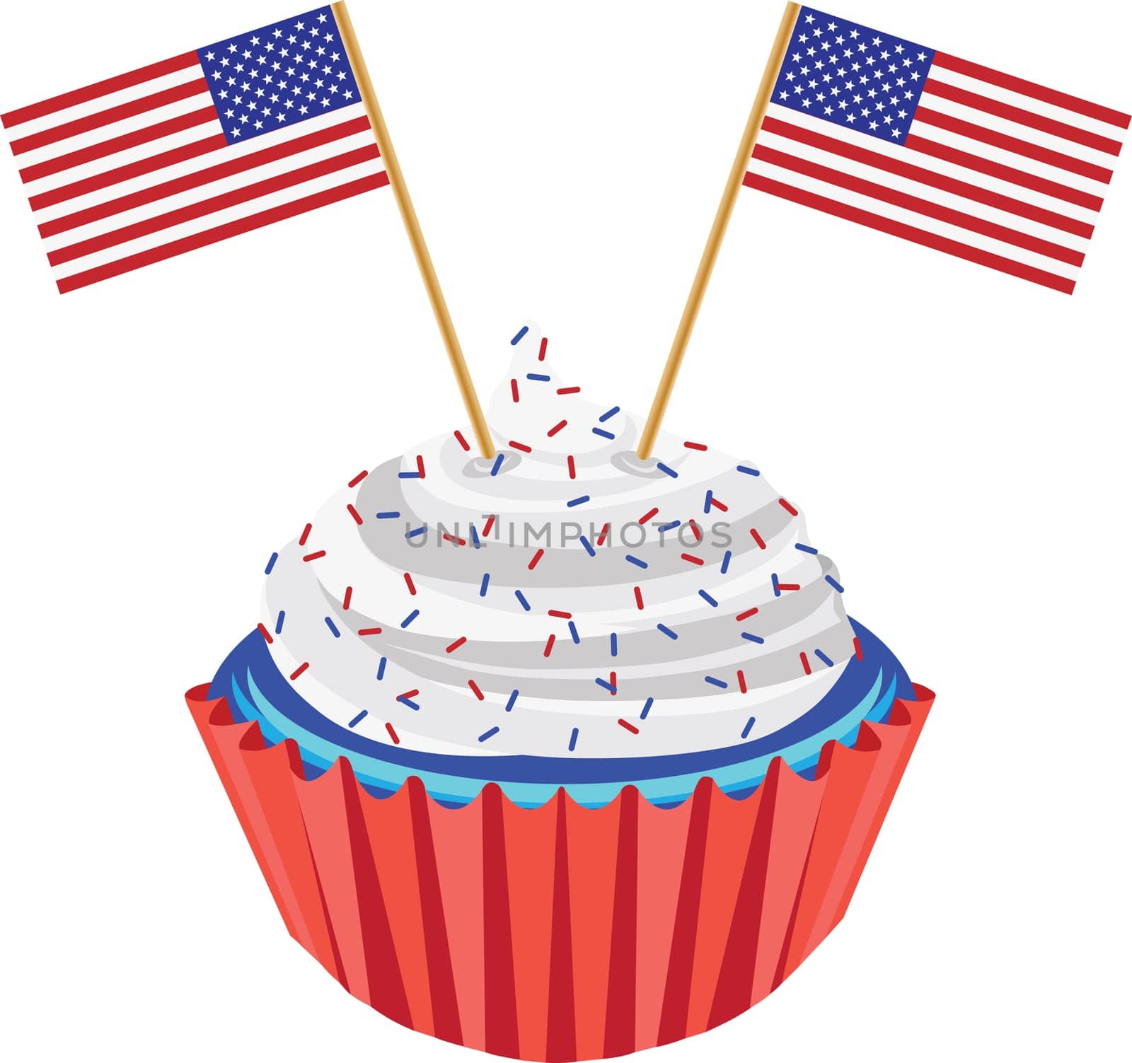 4th of July Independence Day Red White and Blue Cupcake with USA Flags Illustration