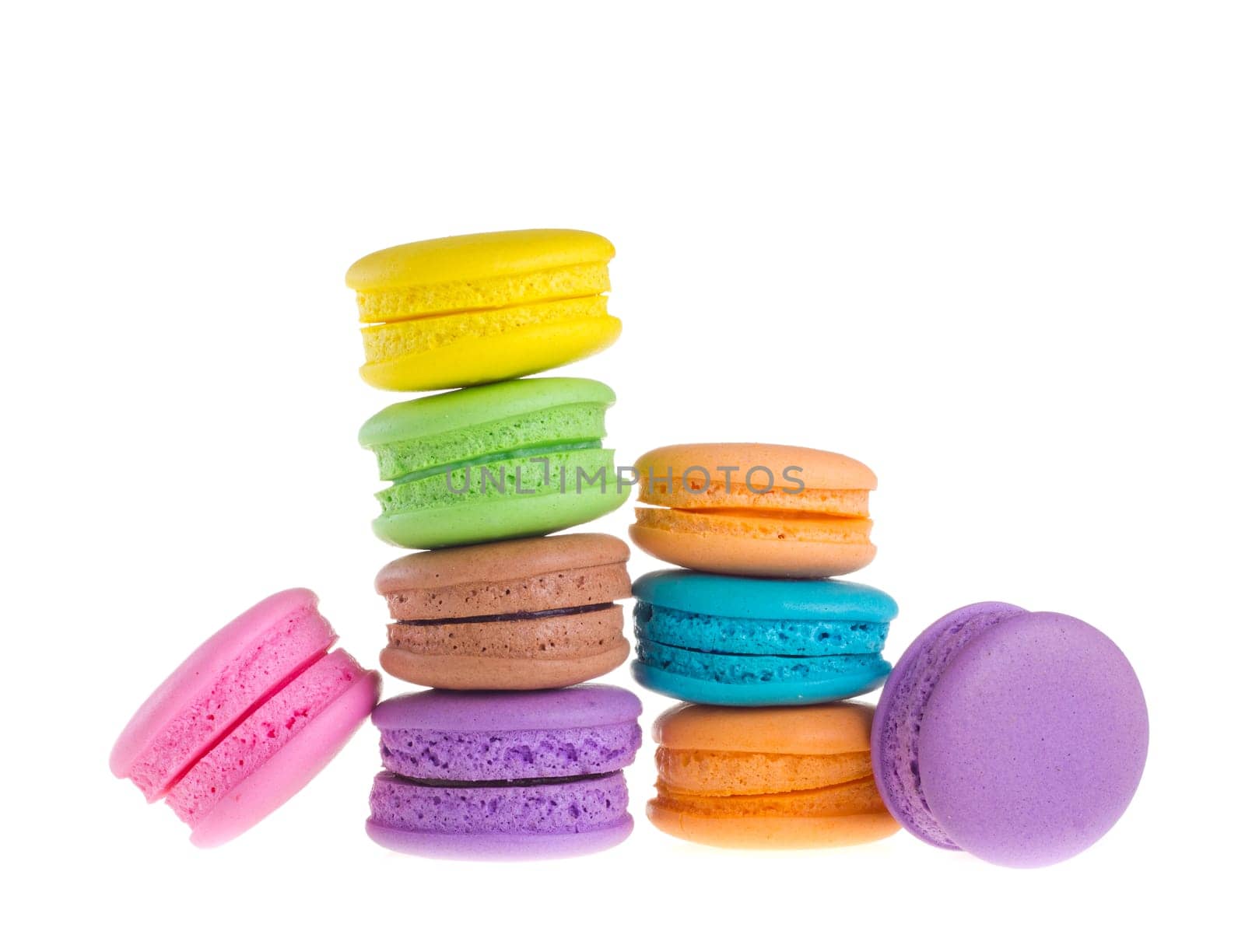 Colorful macaroons isolated on white background
