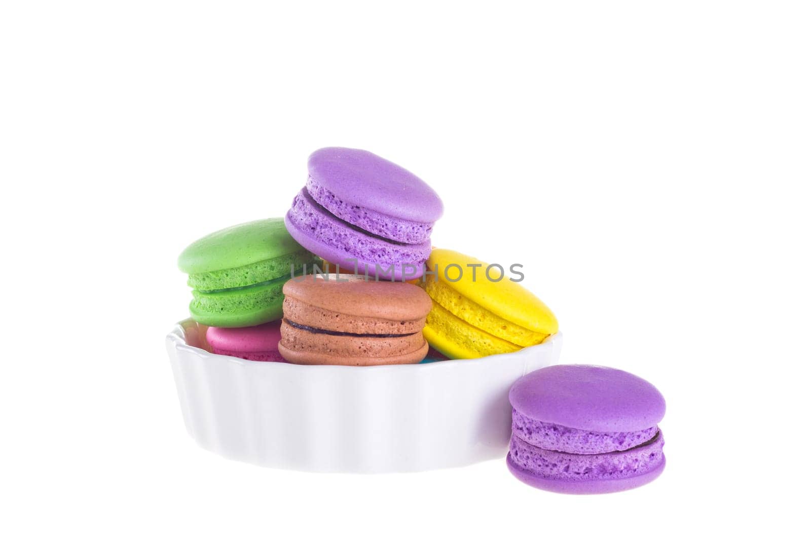 Colorful macaroons isolated on white background