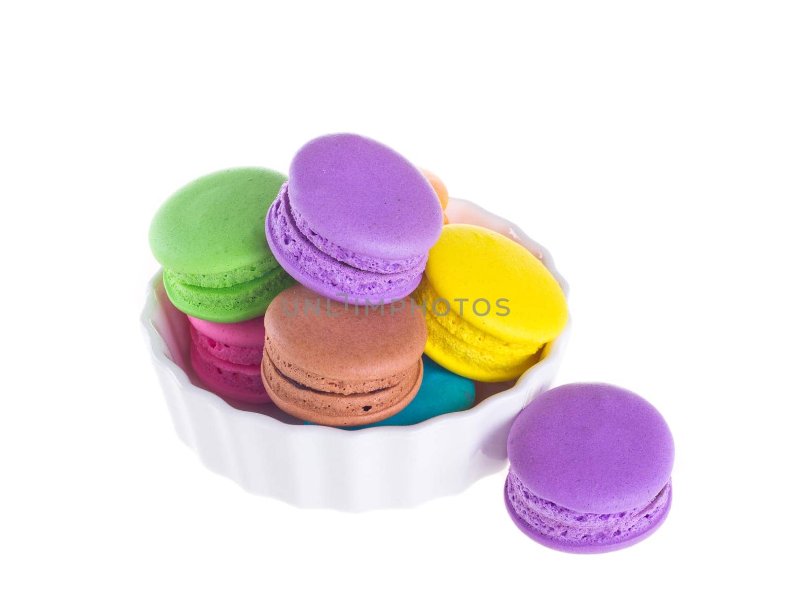 Colorful macaroons isolated on white background