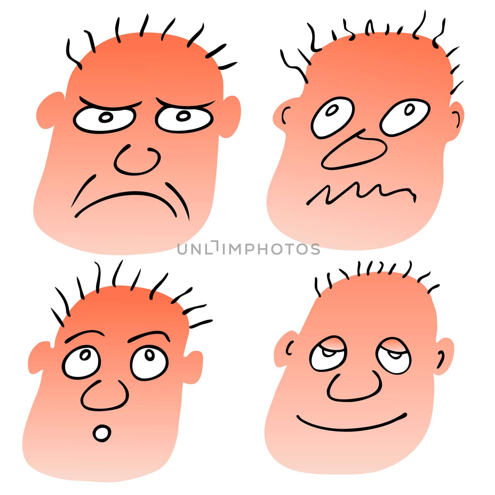 illustration of the man with various physiognomy