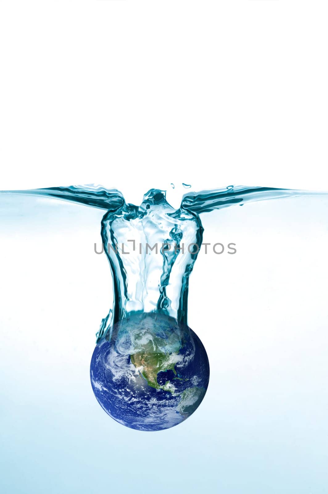 planet earth falling in some blue water
