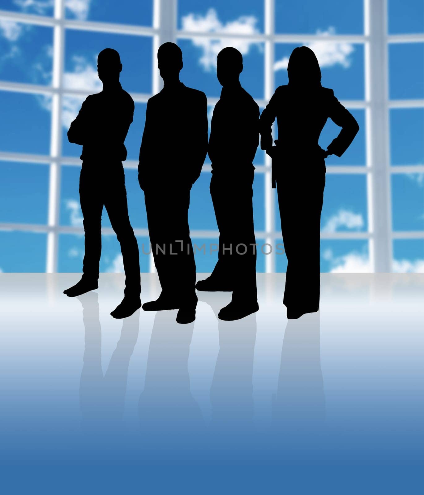 business team in an office in sillhouette