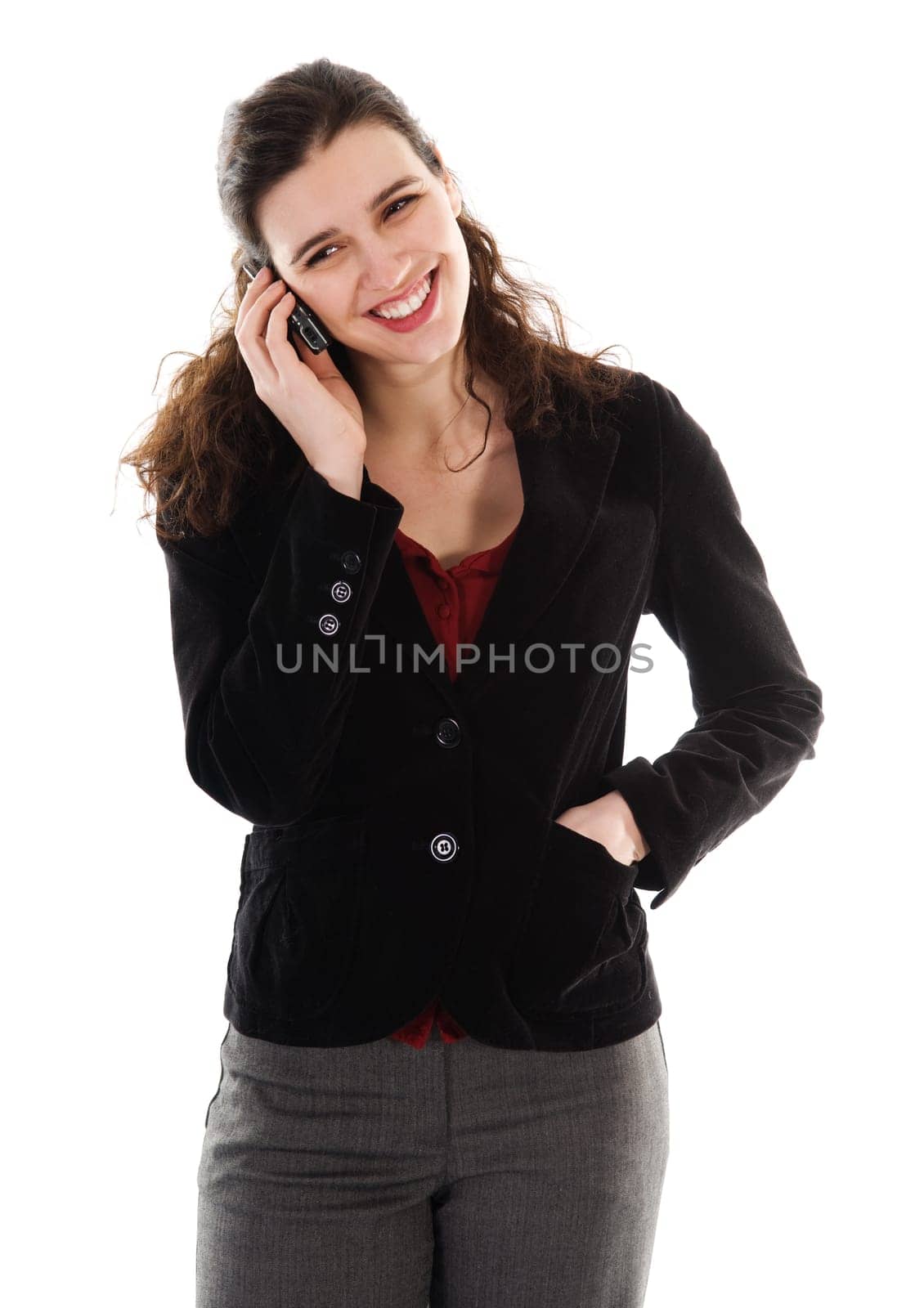 happy business woman on an isolated white background