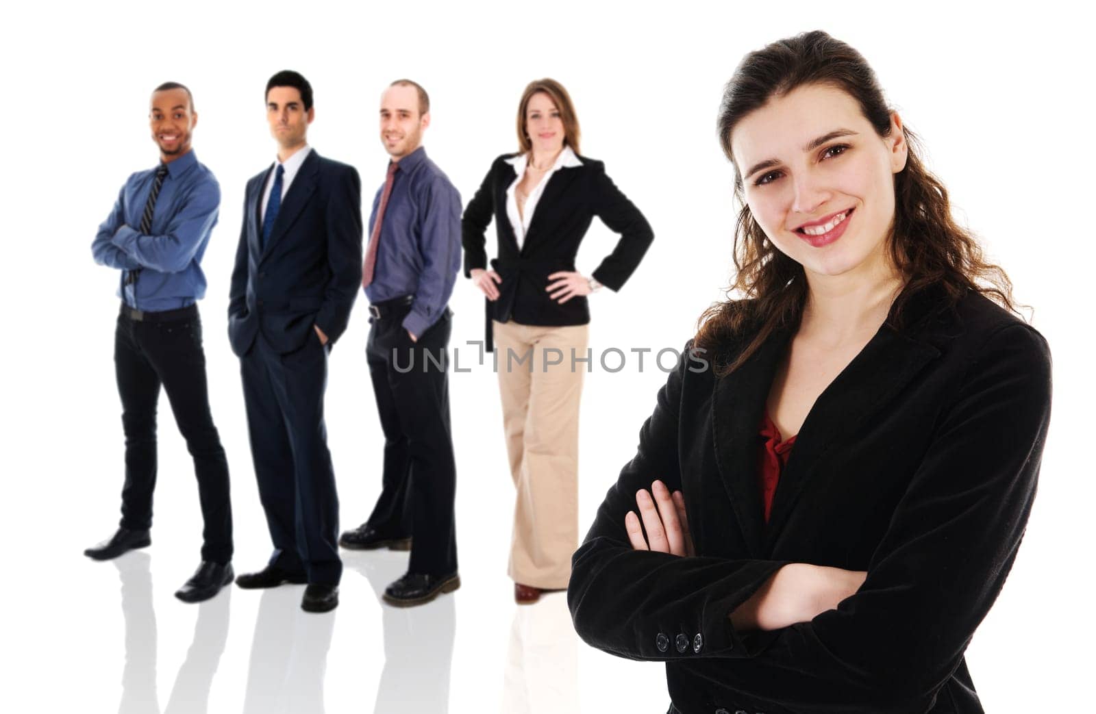 happy business woman on an isolated white background