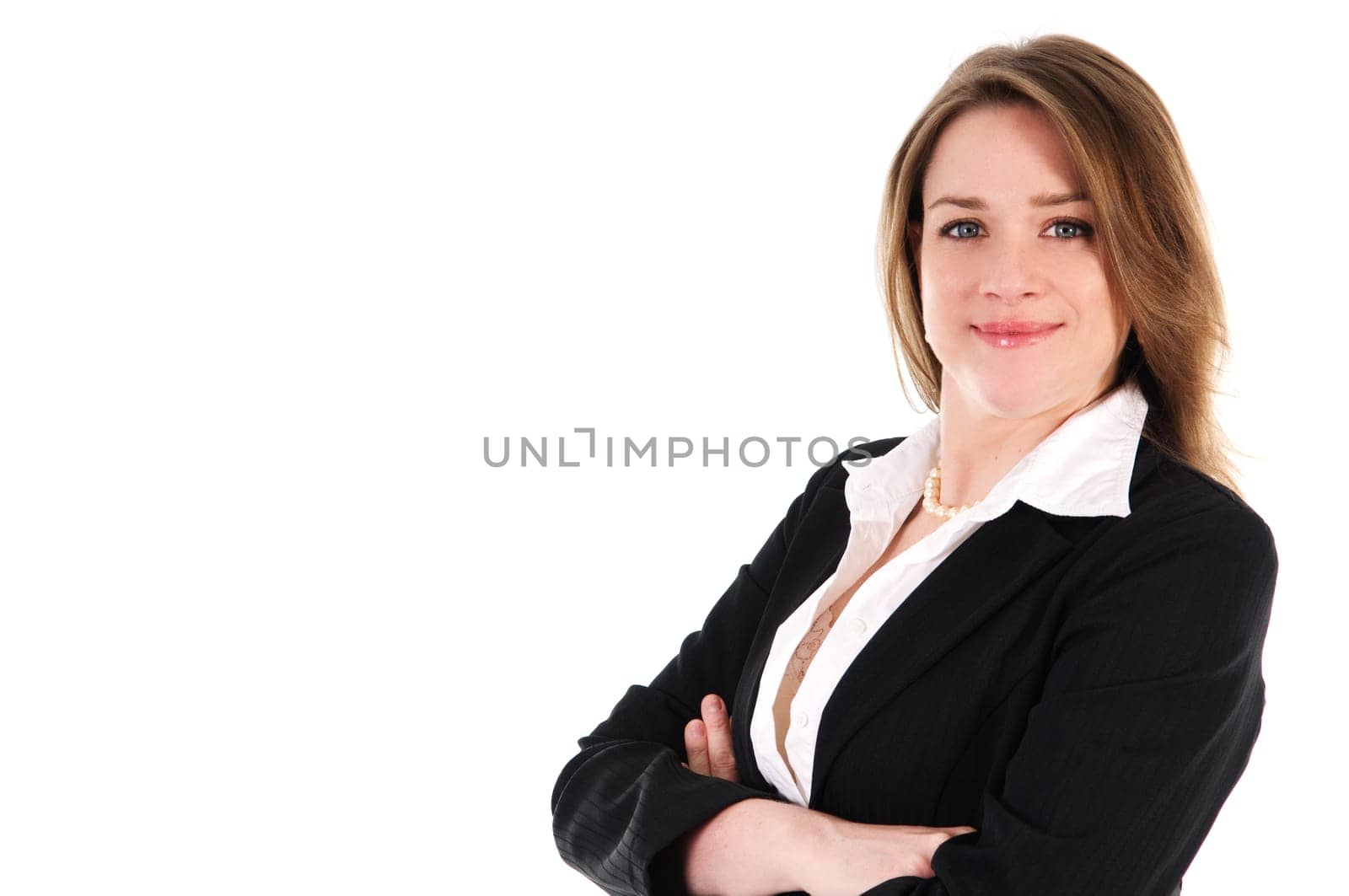 happy business woman on an isolated white background