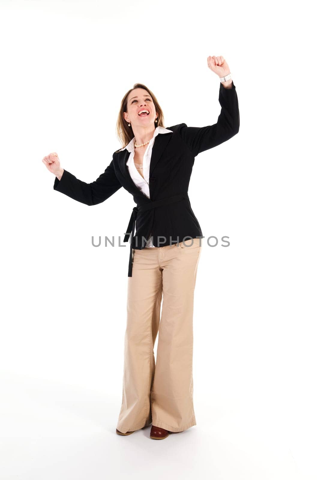 happy business woman on an isolated white background