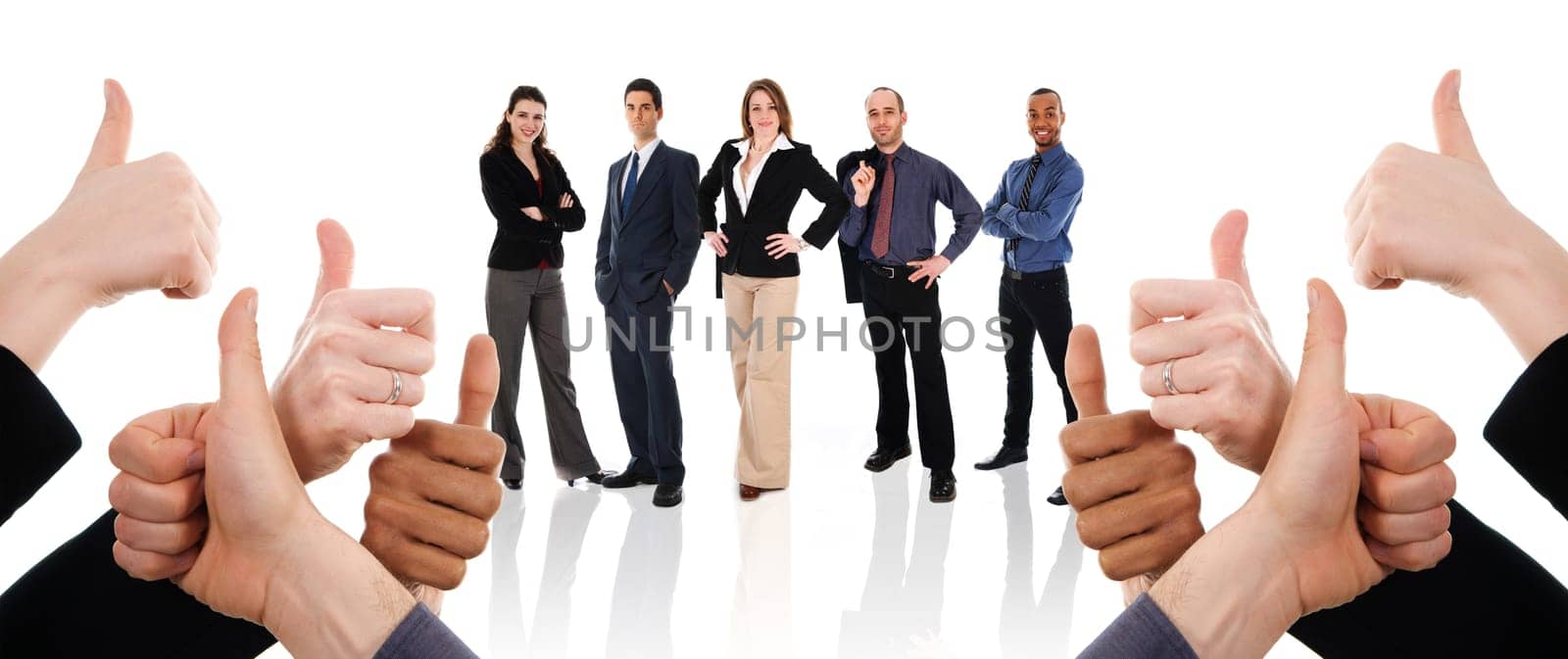 business people with their thumbs up in support