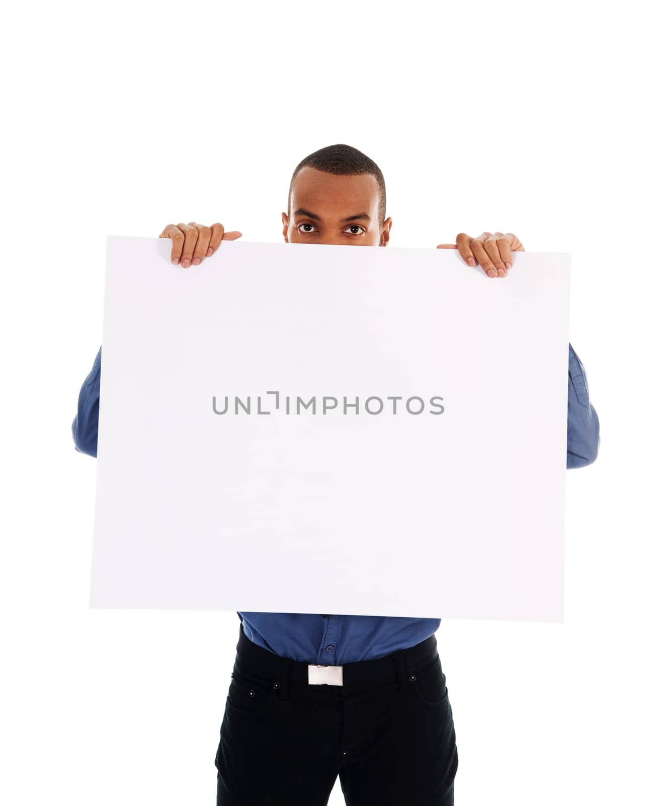 business person holding a white piece of cardboard