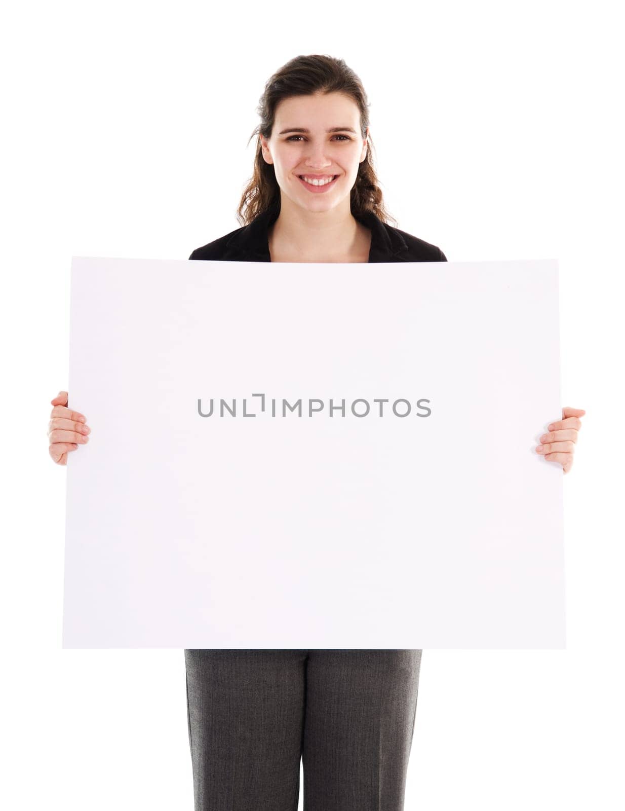 business person holding a white piece of cardboard