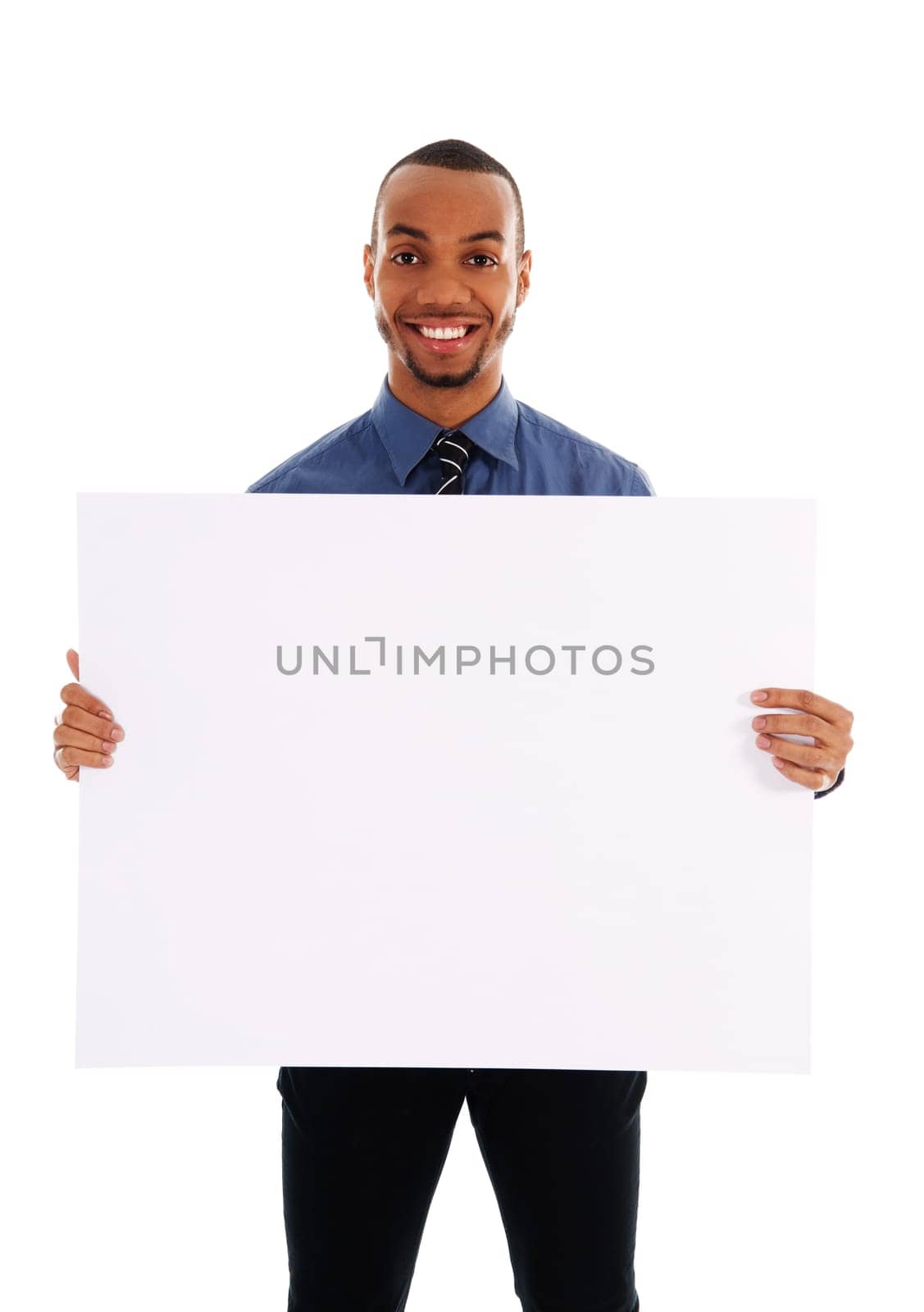business person holding a white piece of cardboard