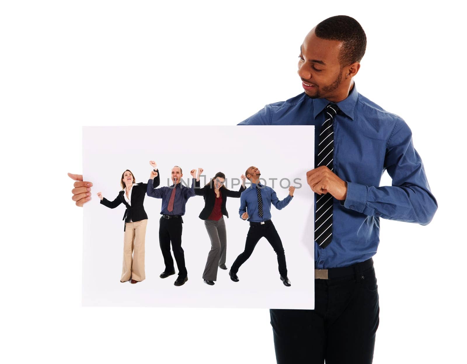 business person holding a white piece of cardboard