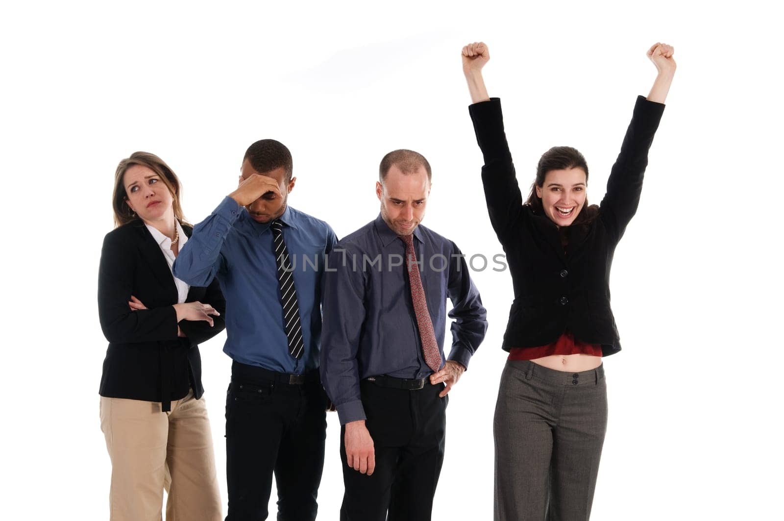 business team success and failure on white