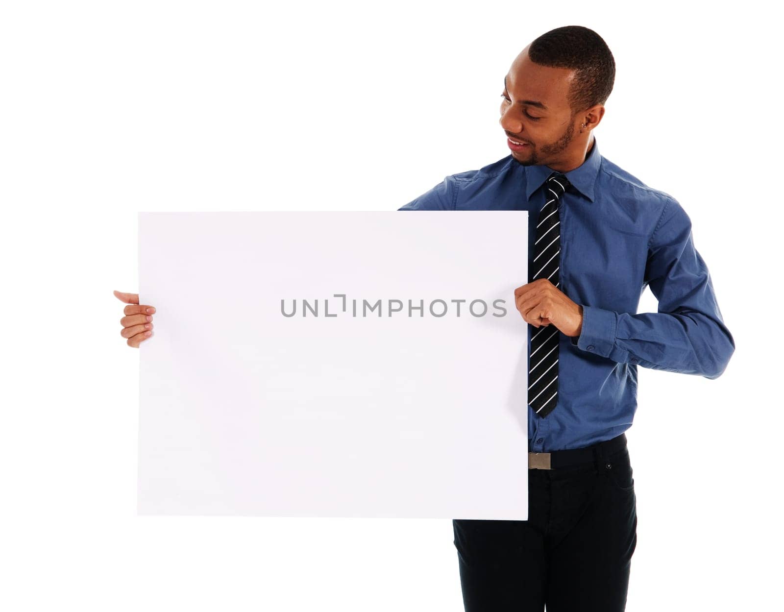 business person holding a white piece of cardboard