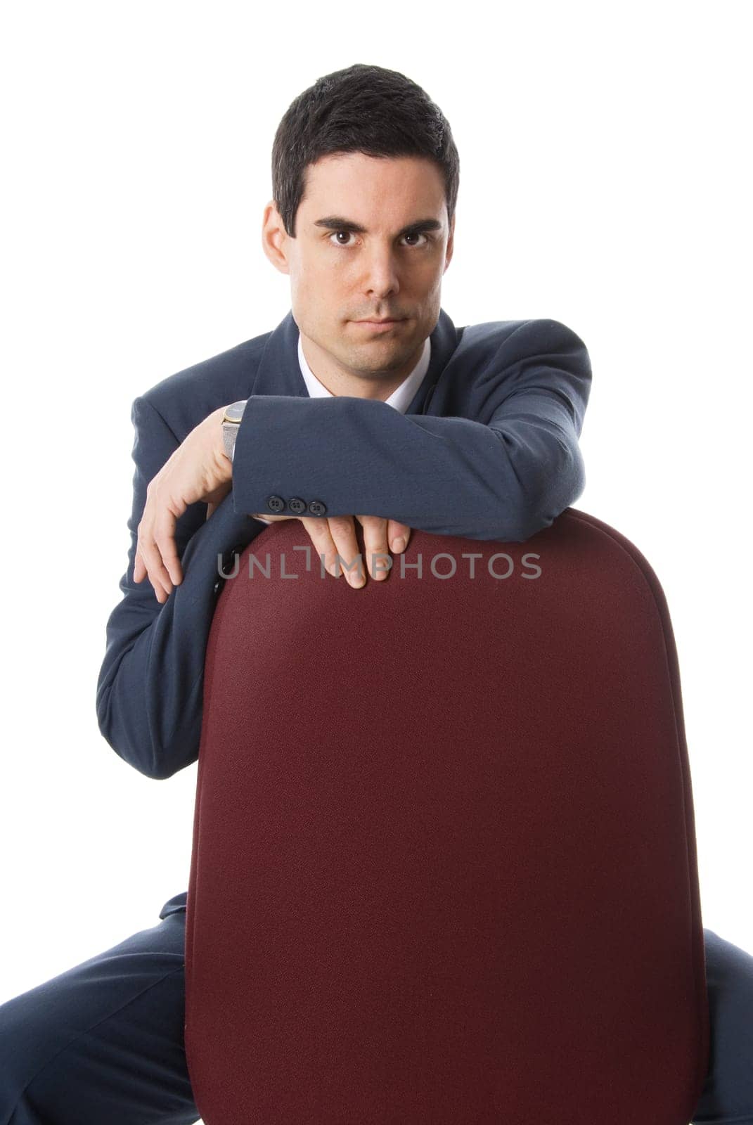 business man on a chair on white background