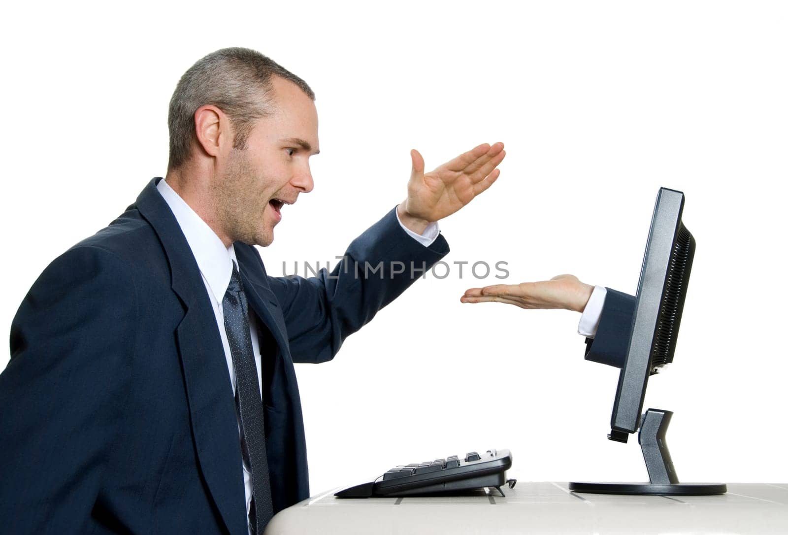 man giving a high five to internet hand