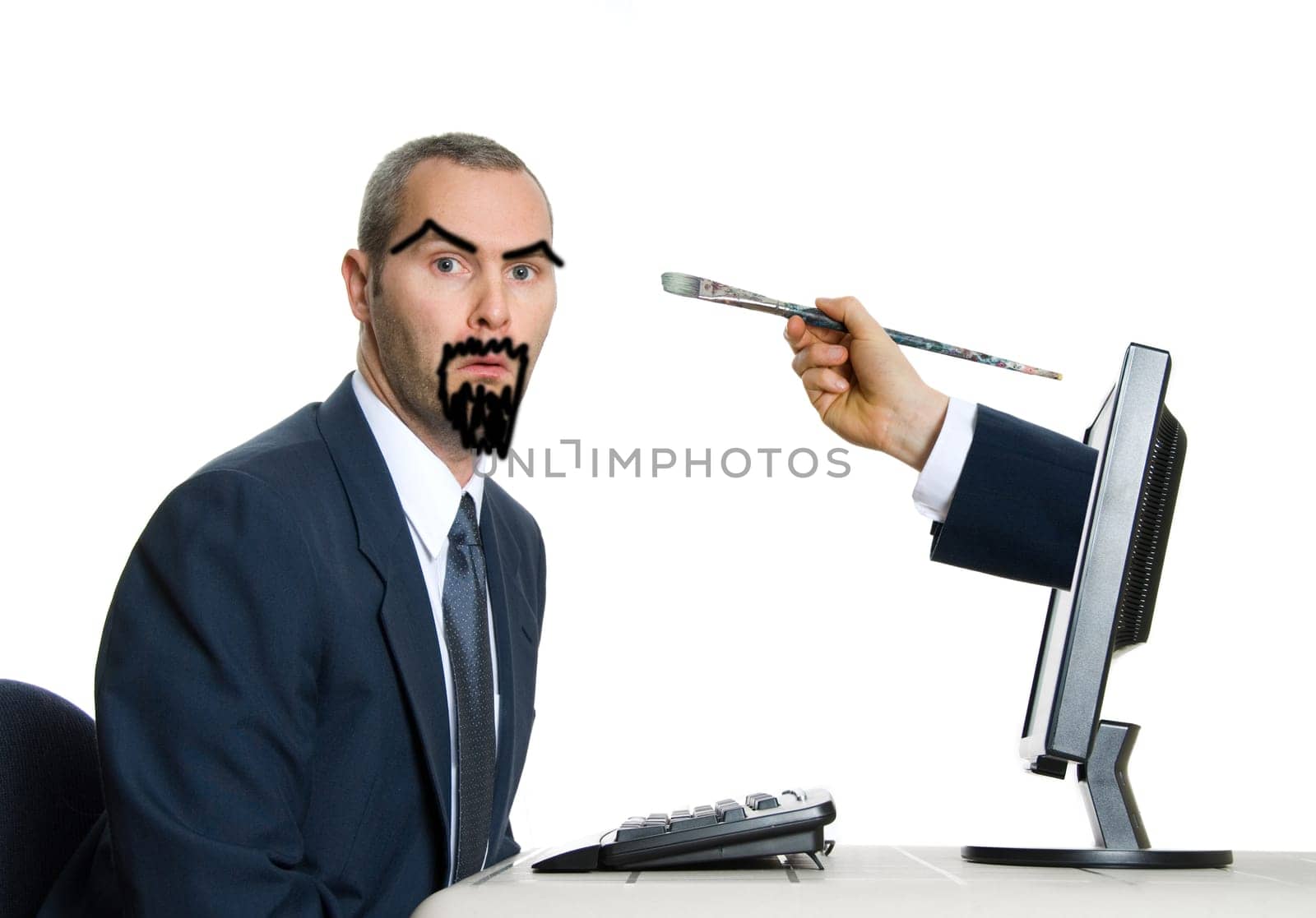computer hand drawing on man in suit