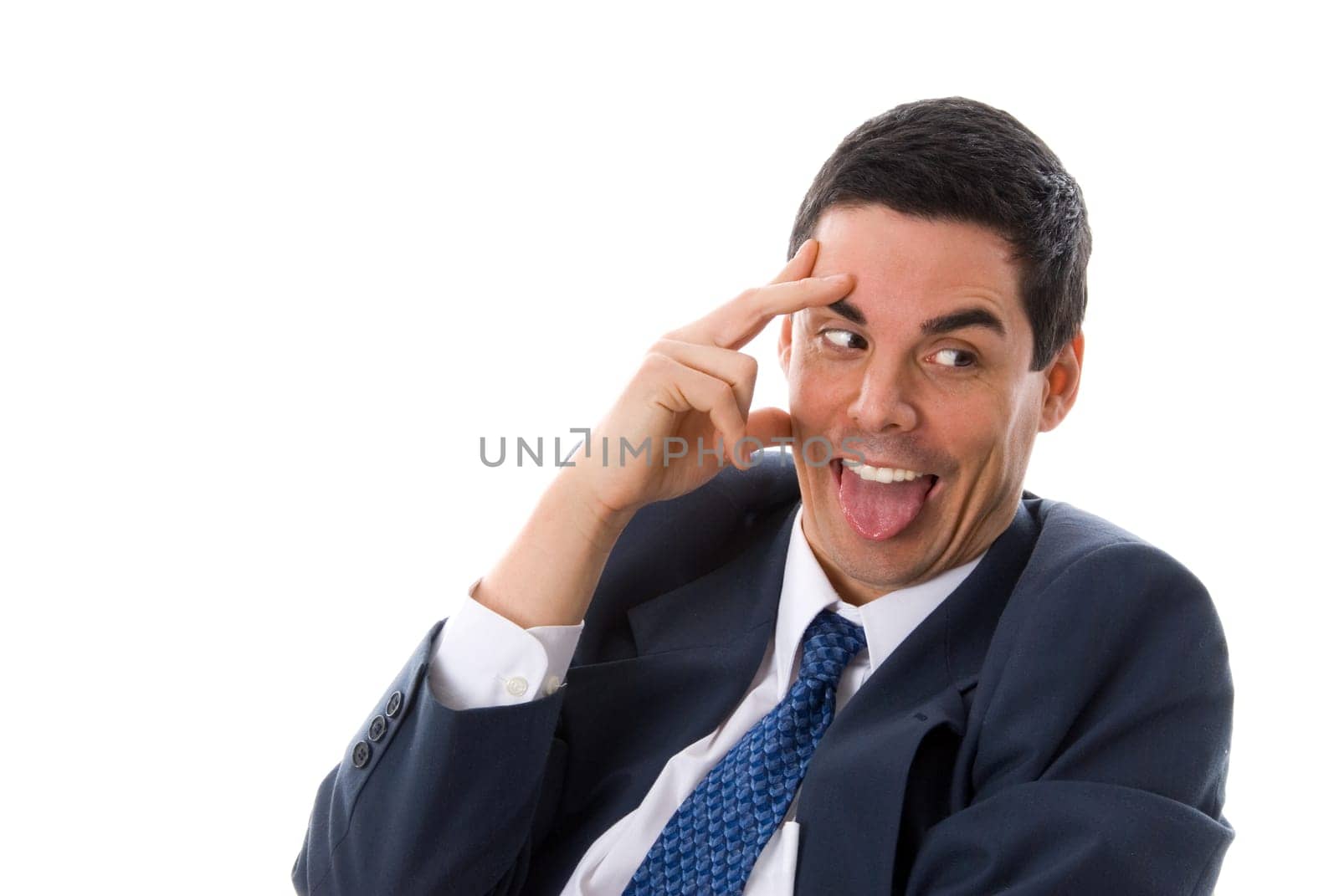 crazy man in a panic in a blue suit