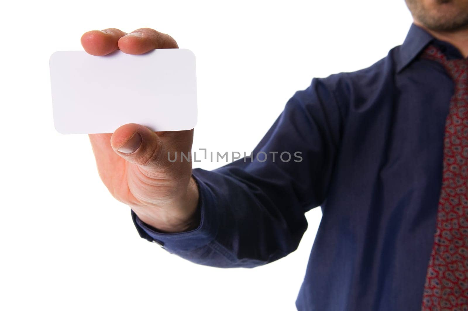 business man on white giving a business card