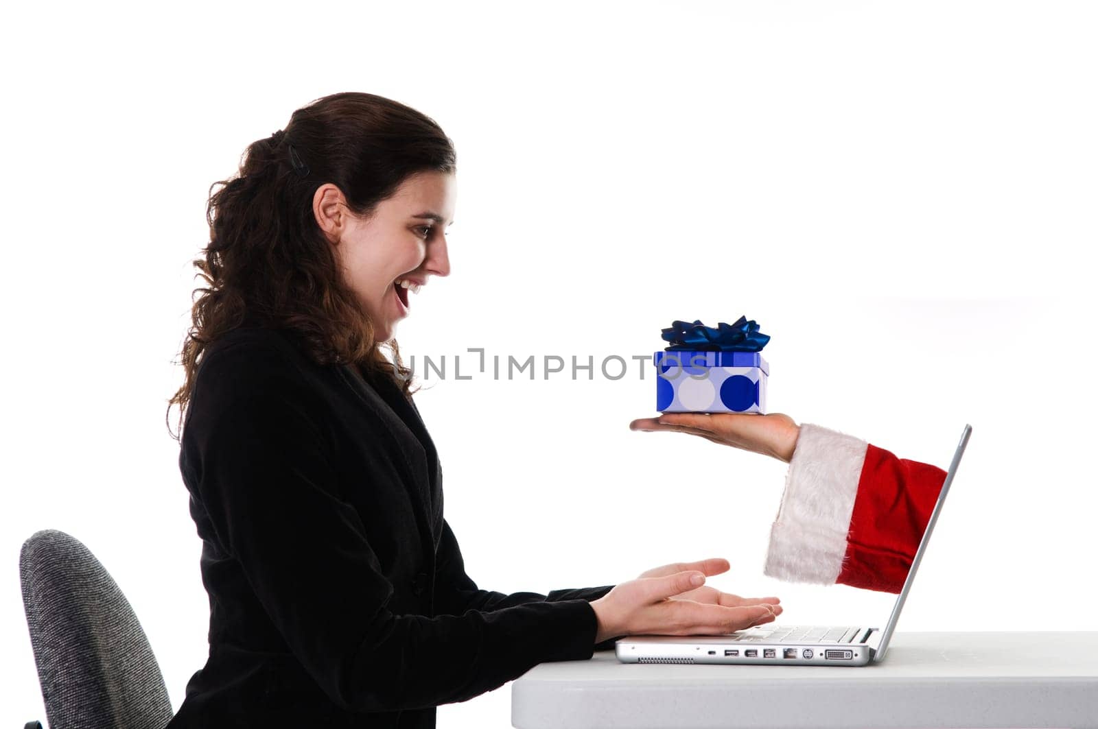 business woman getting a christmas gift via the Internet