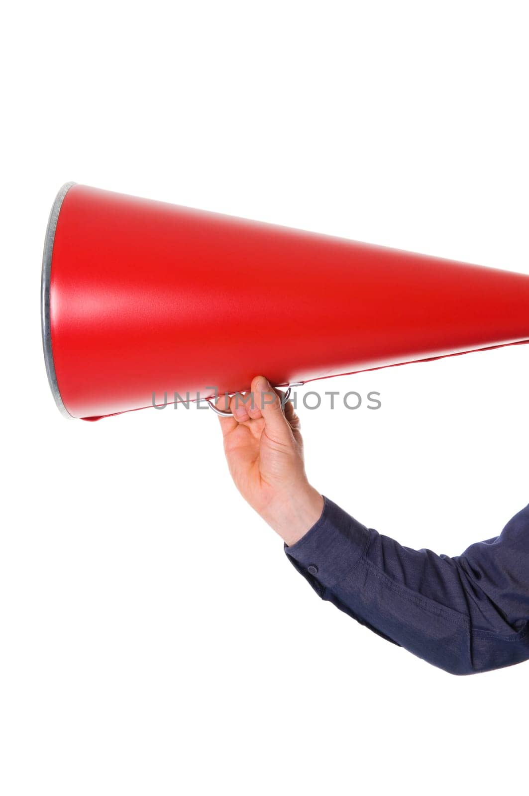 business man holding a red megaphone on emotions