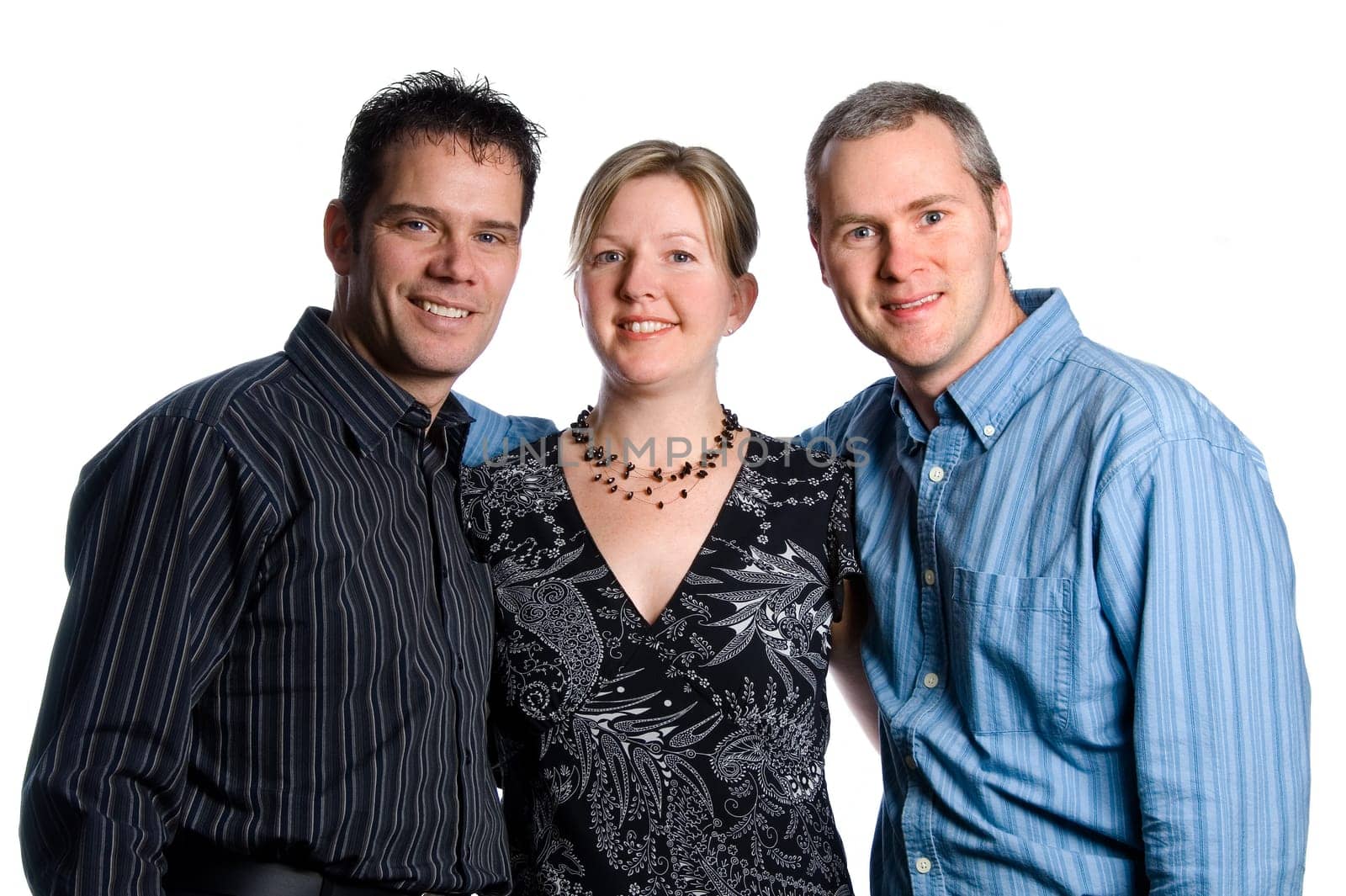 three business friends on a white background