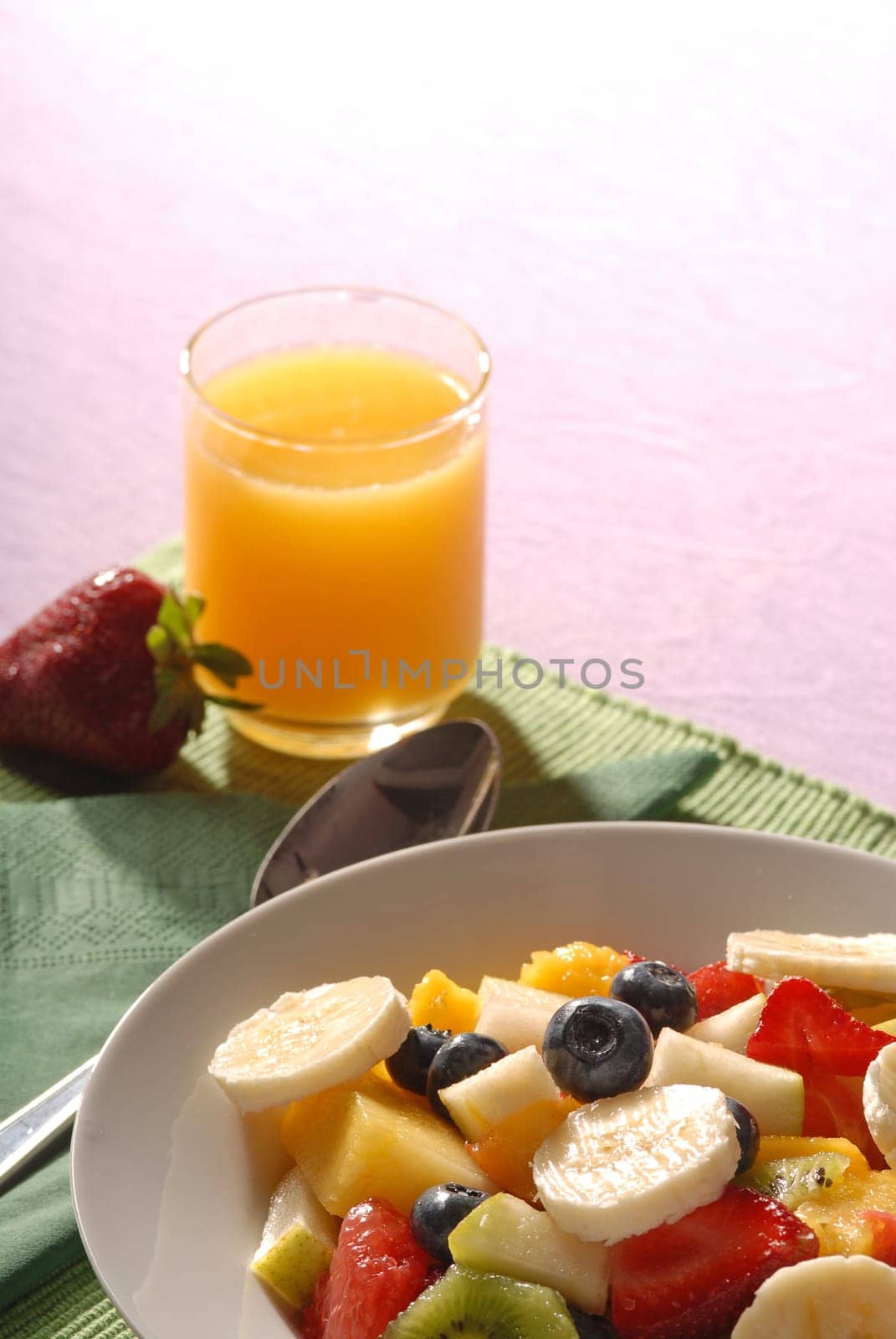 fruit salad and juice