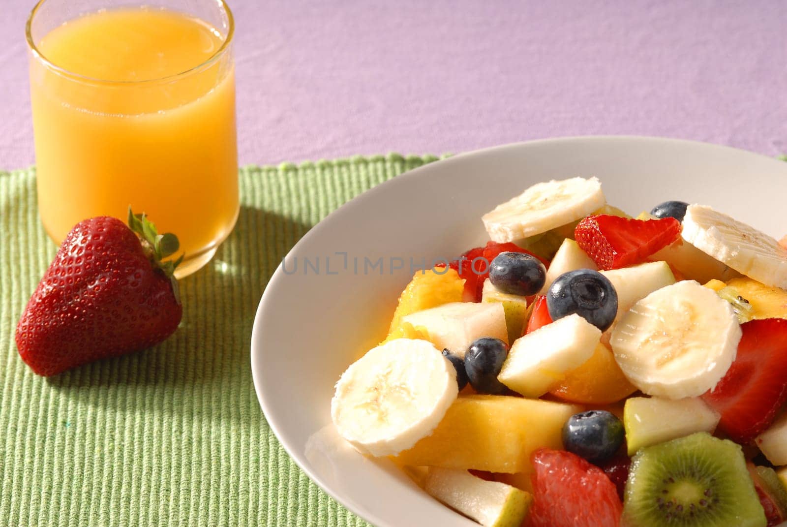 fruit salad and juice