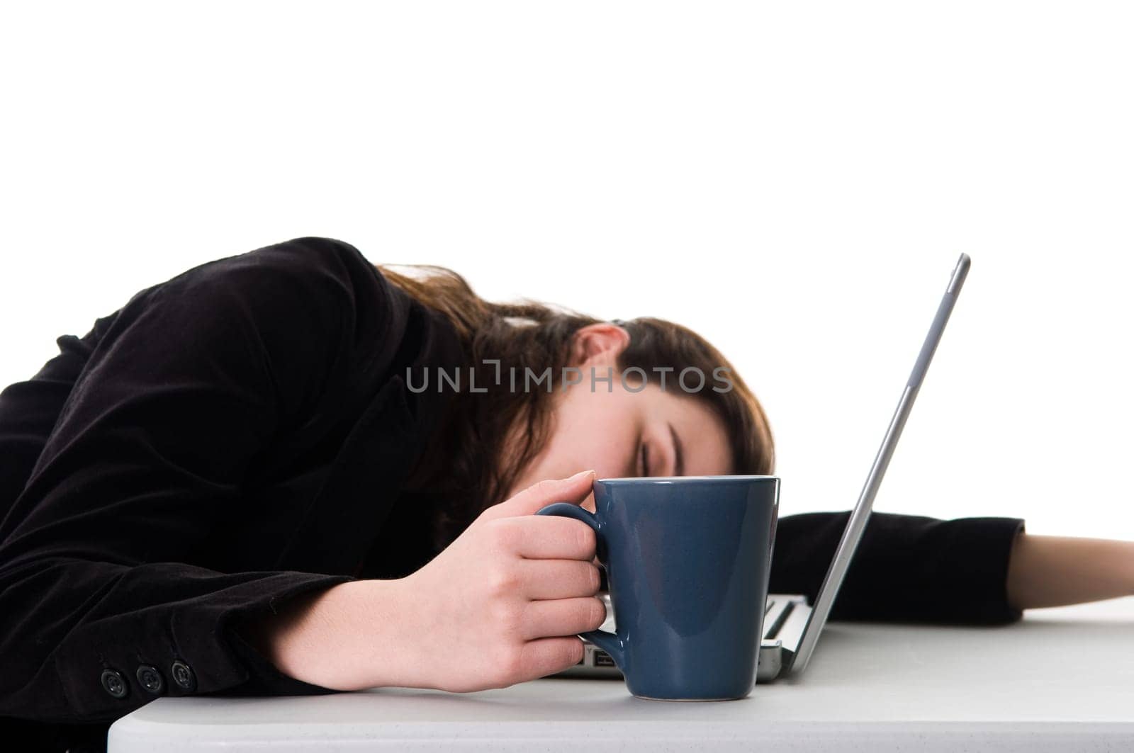 business woman sleeping on the job at work